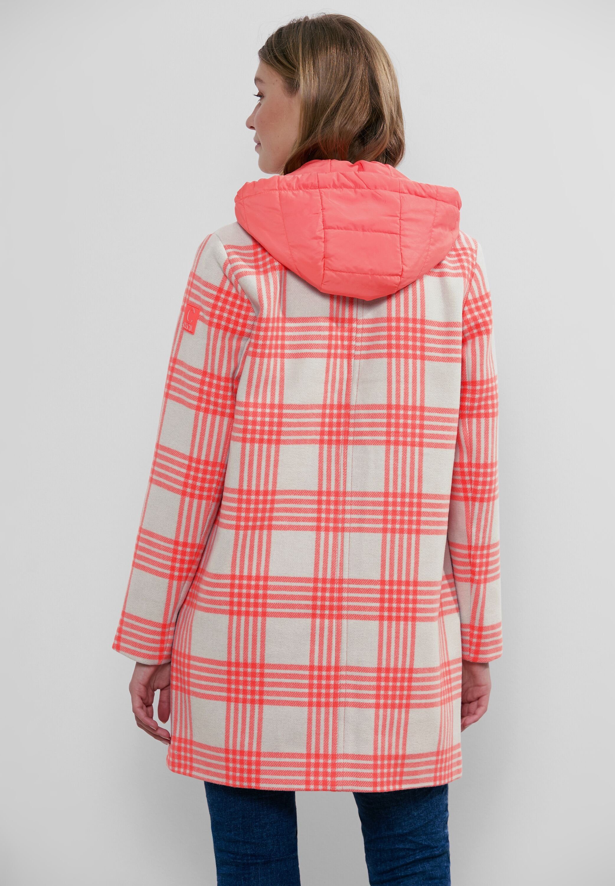 Cecil Lange jas Long Check in ruitpatroon en met capuchon