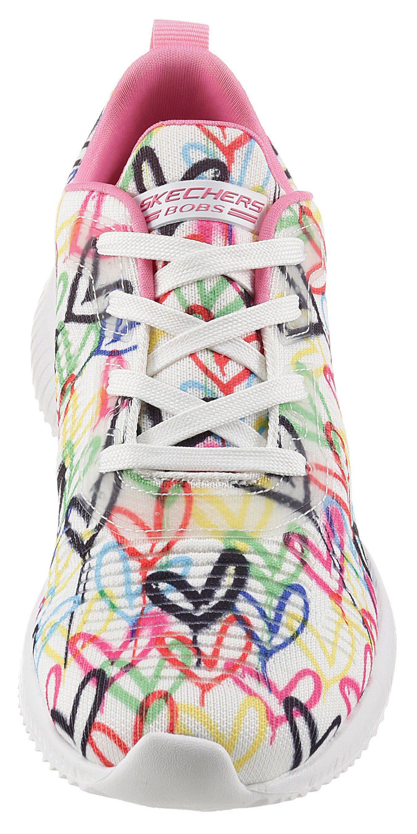 Skechers Sneakers BOBS SQUAD met allover hartjesprint, vrijetijdsschoen, lage schoen, veterschoen