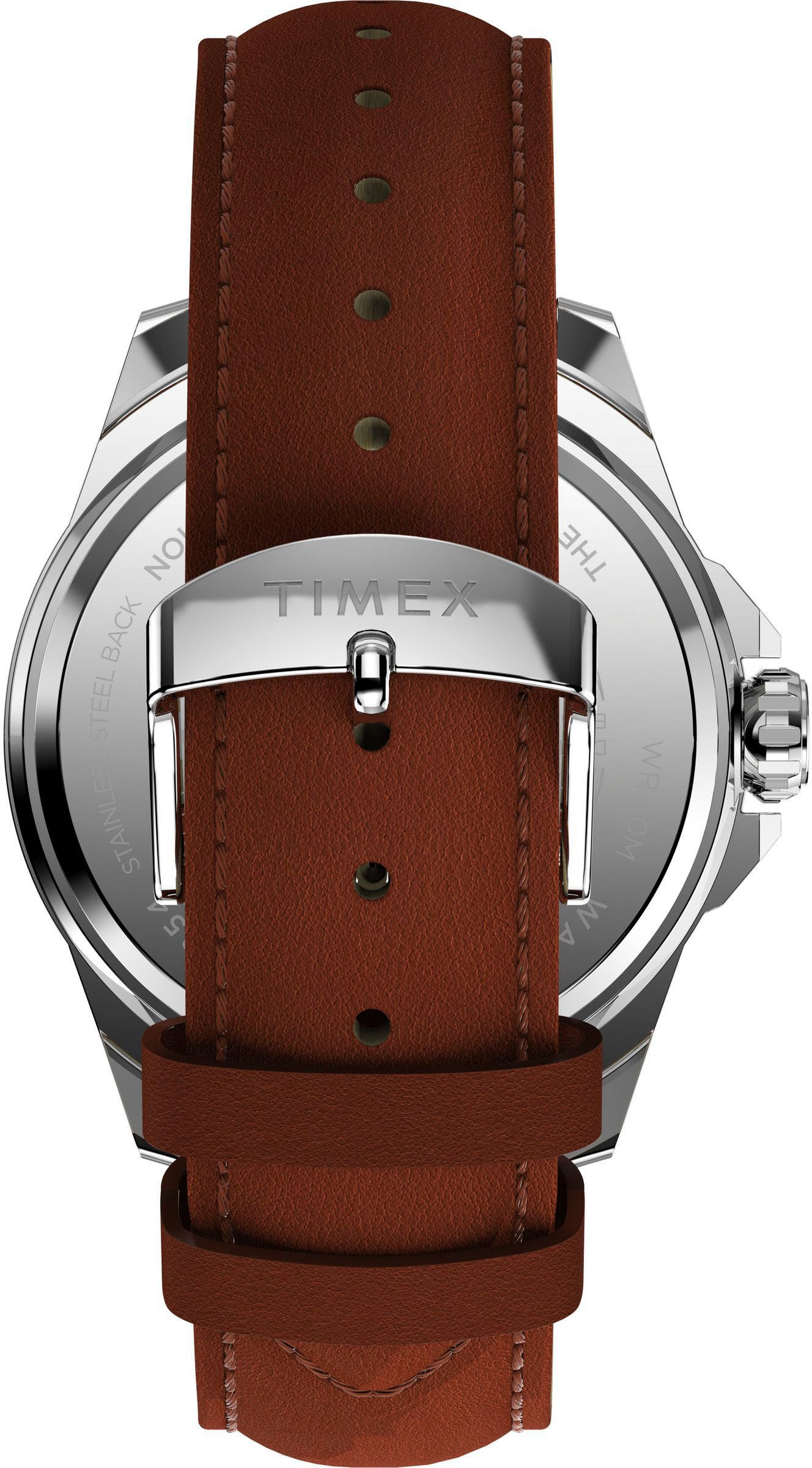 Timex Kwartshorloge Essex Armbandhorloge, herenhorloge, leren armband, datum, fluorescerende wijzers