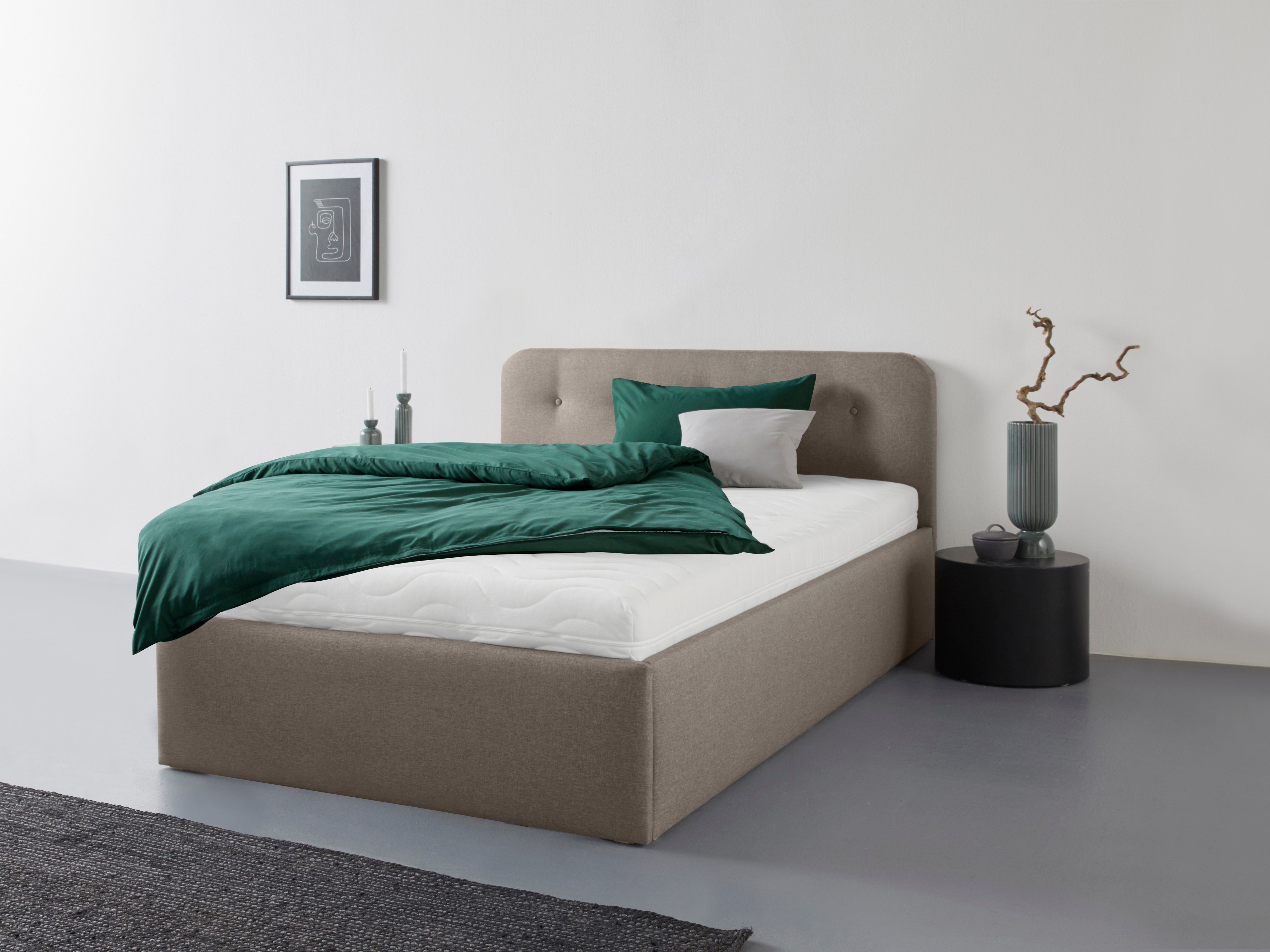 Westfalia Polsterbetten Gestoffeerd bed Rostock ook verkrijgbaar met extra opbergruimte en verstelbare hoofdsteunen bedden maat 210 cm x 33 cm bruin