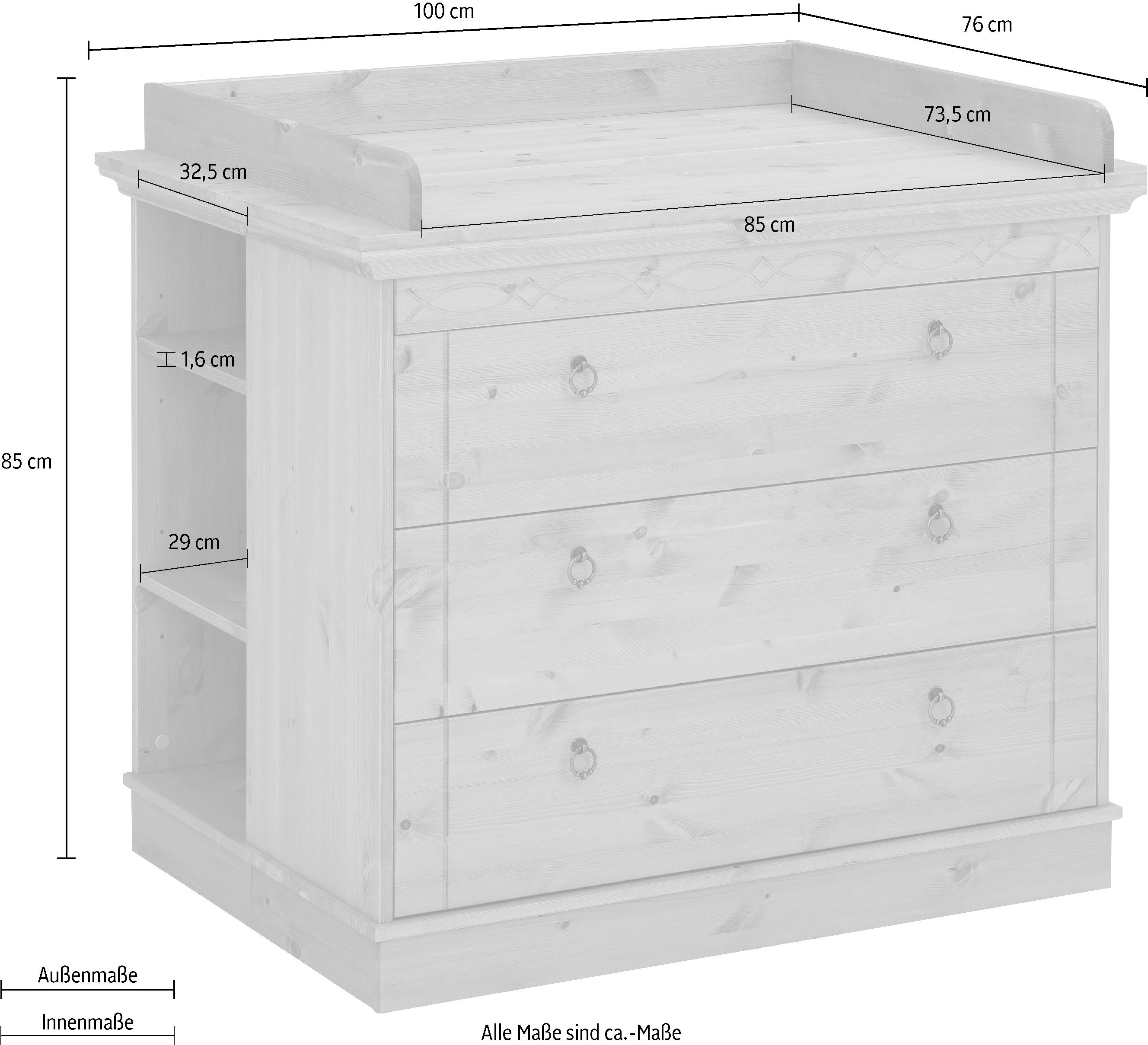 Lüttenhütt Commode Indra, landhuisstijl, veel opbergruimte FSC® gecertificeerd massief hout, inclusief onderbouwrek en opzet