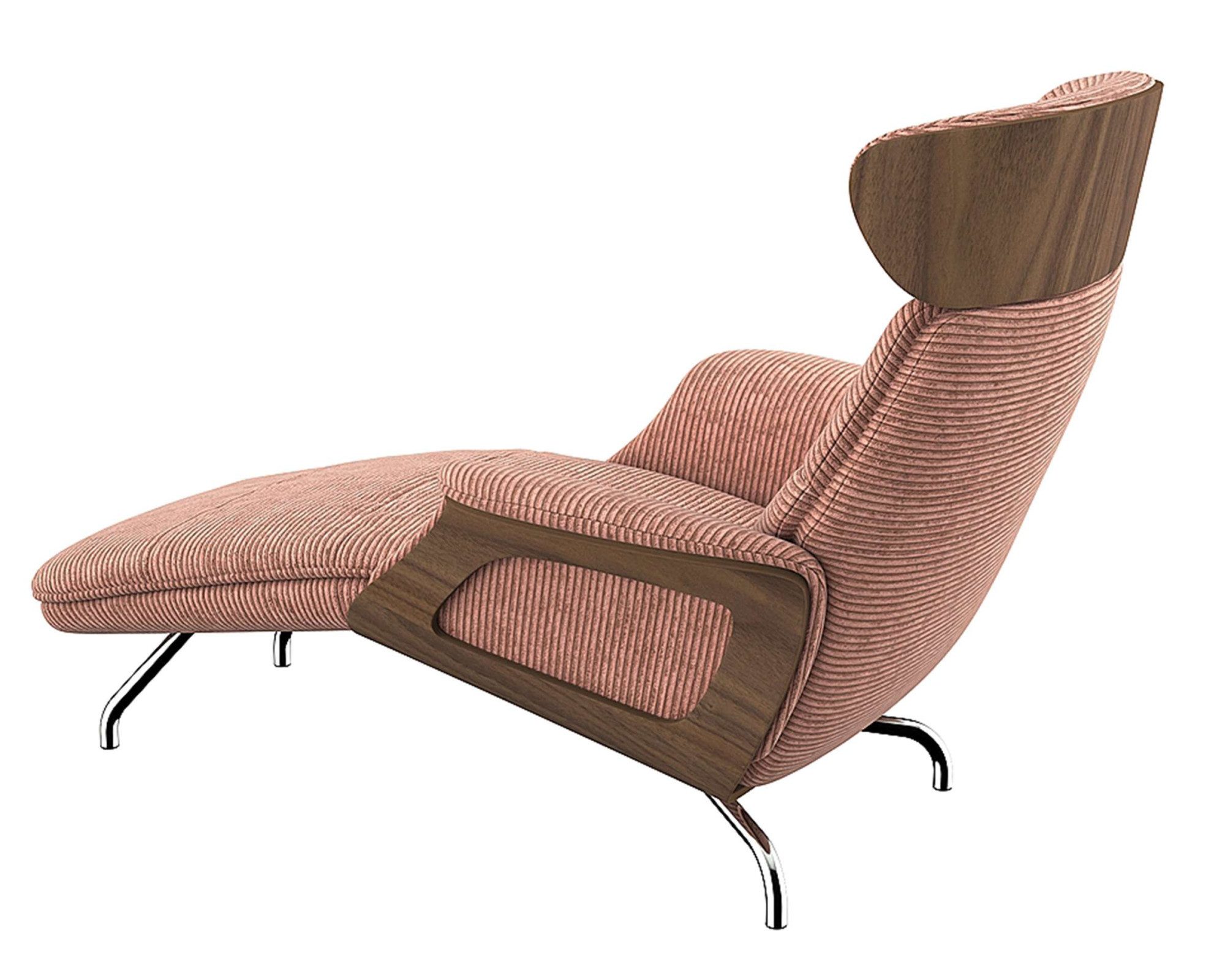 FLEXLUX Loungestoel Clement chaise longue, relaxstoel, ligstoel Rug- en hoofdsteunverstelling, armleuning, walnoot, voet van aluminium