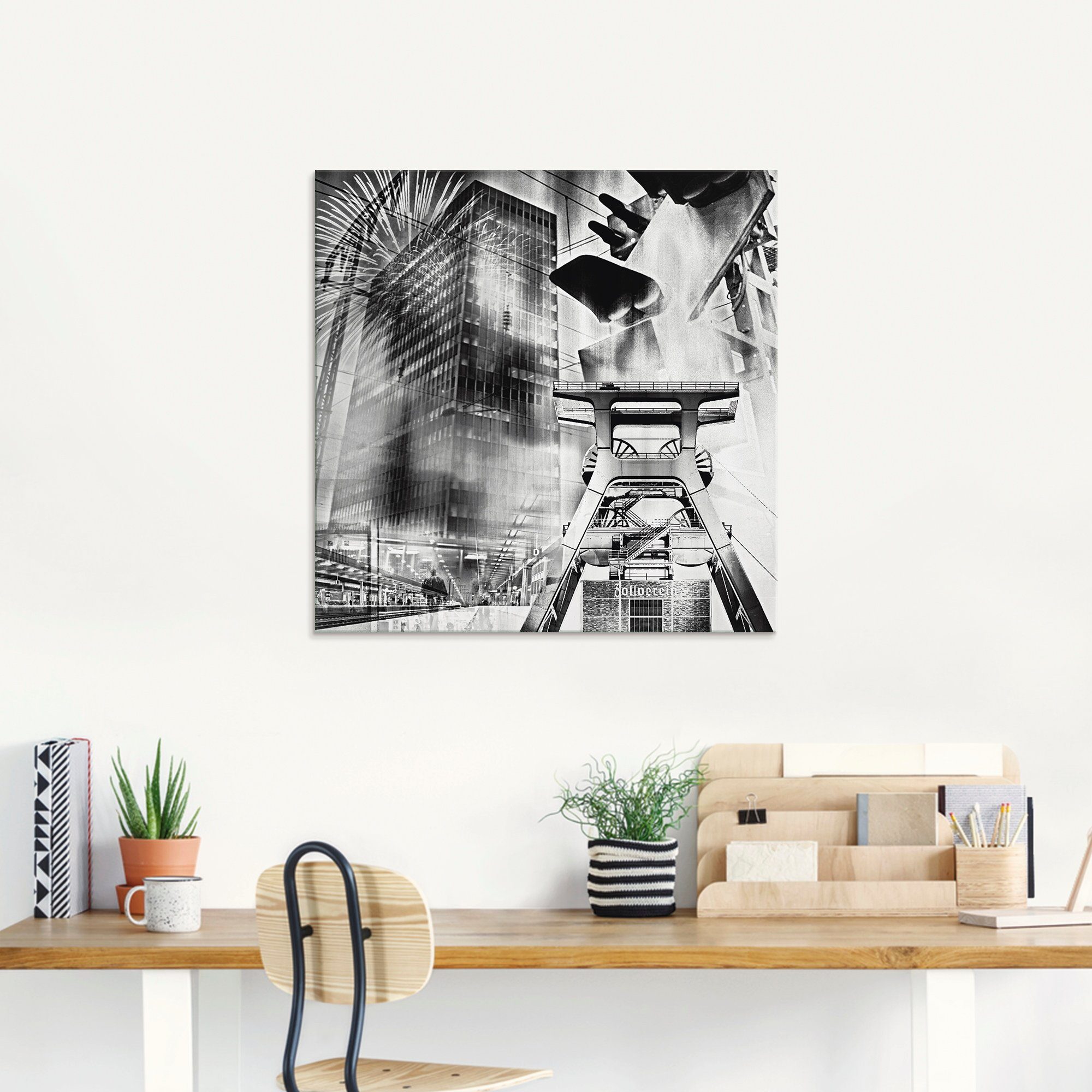 Artland Print op glas Essen skyline abstracte collage III