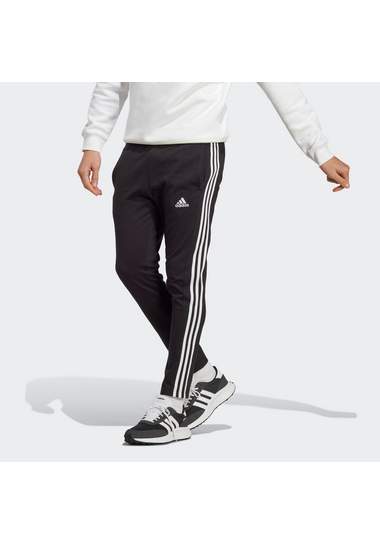 adidas sportswear sportbroek essentials single jersey tapered open hem 3-stripe broek (1-delig) zwart
