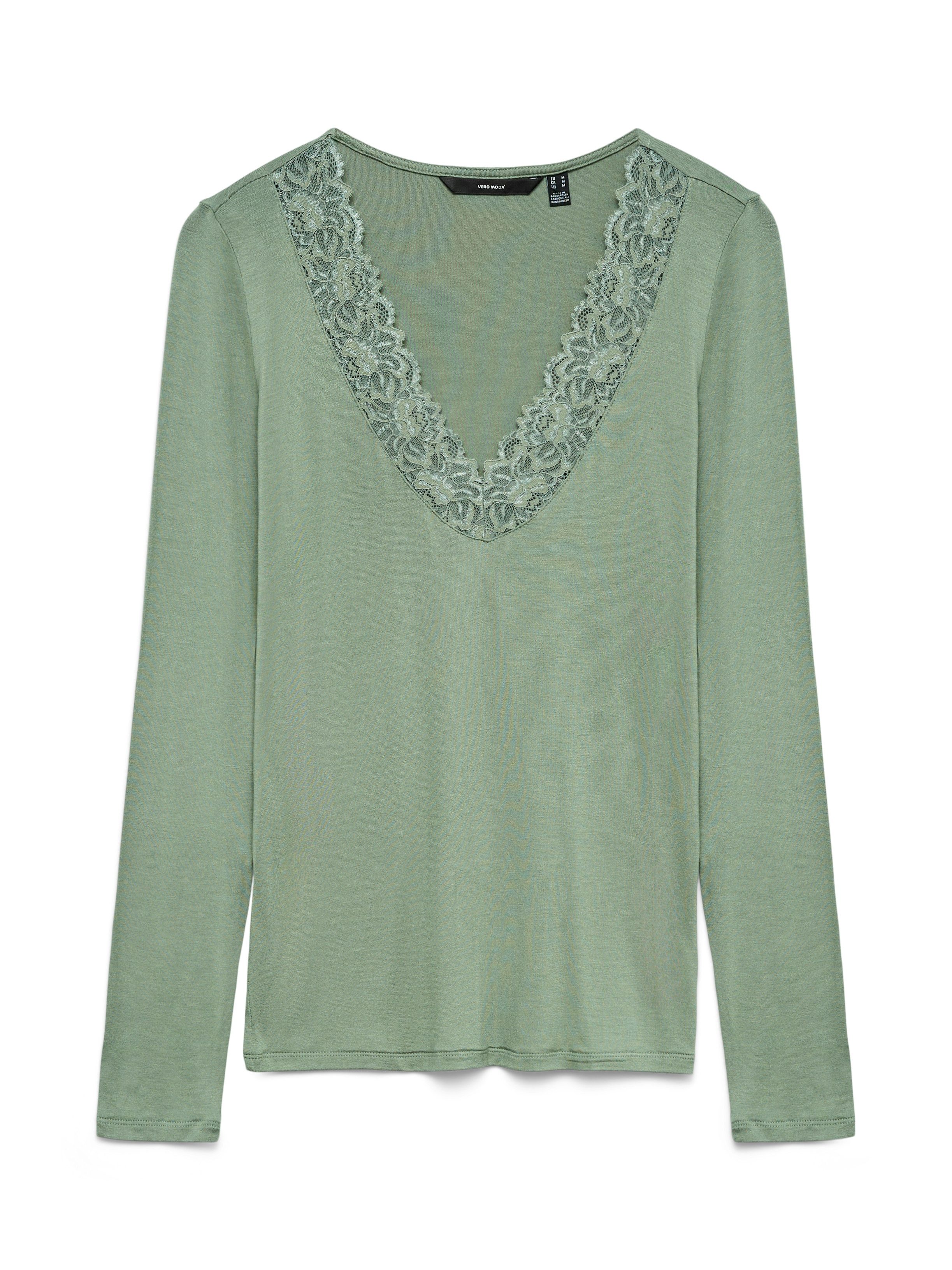 Vero Moda Shirt met V-hals VMROSA LS V-NECK LACE TOP GA JRS NOOS