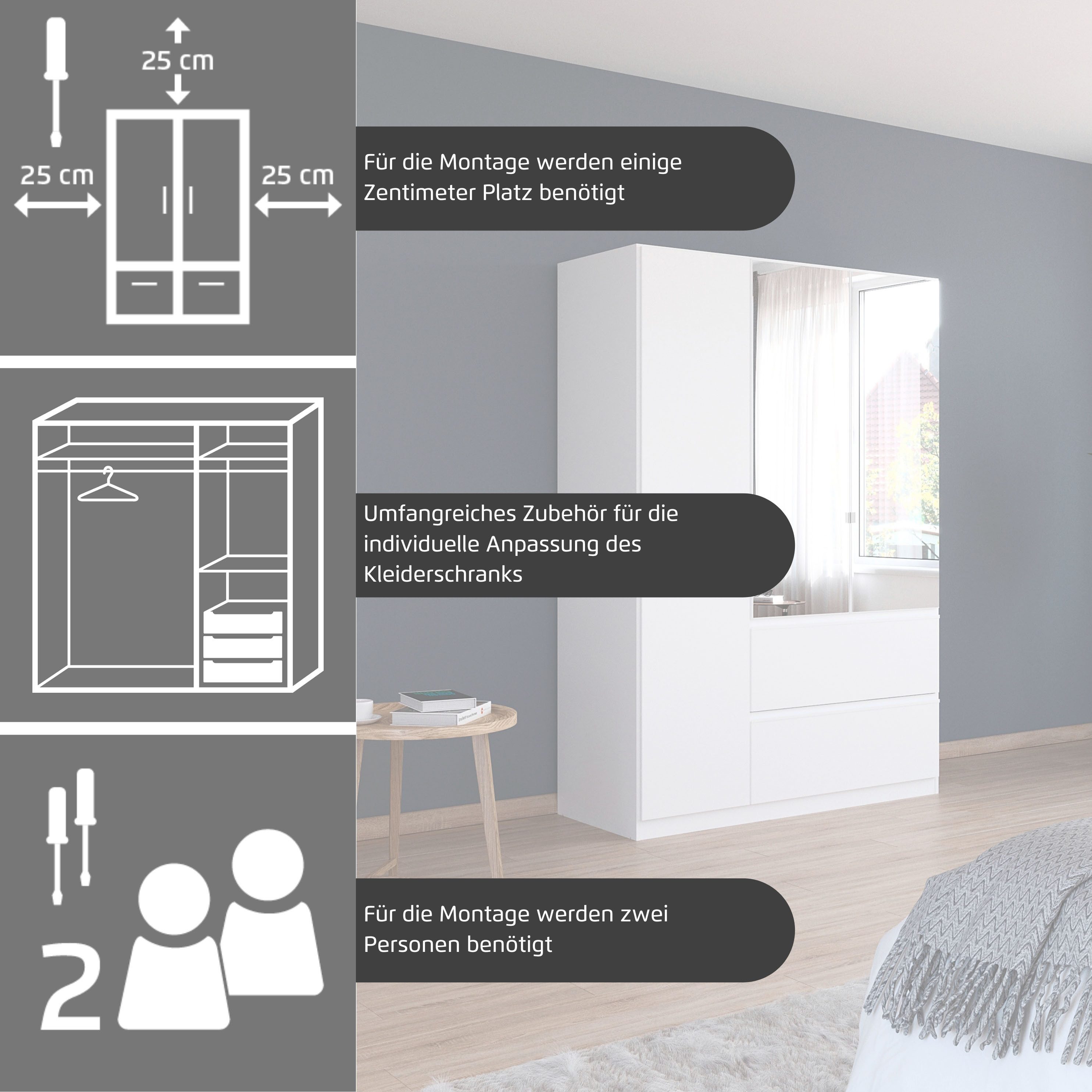 rauch Draaideurkast Costa met spiegel, greeploos front en push-to-open functie made in germany