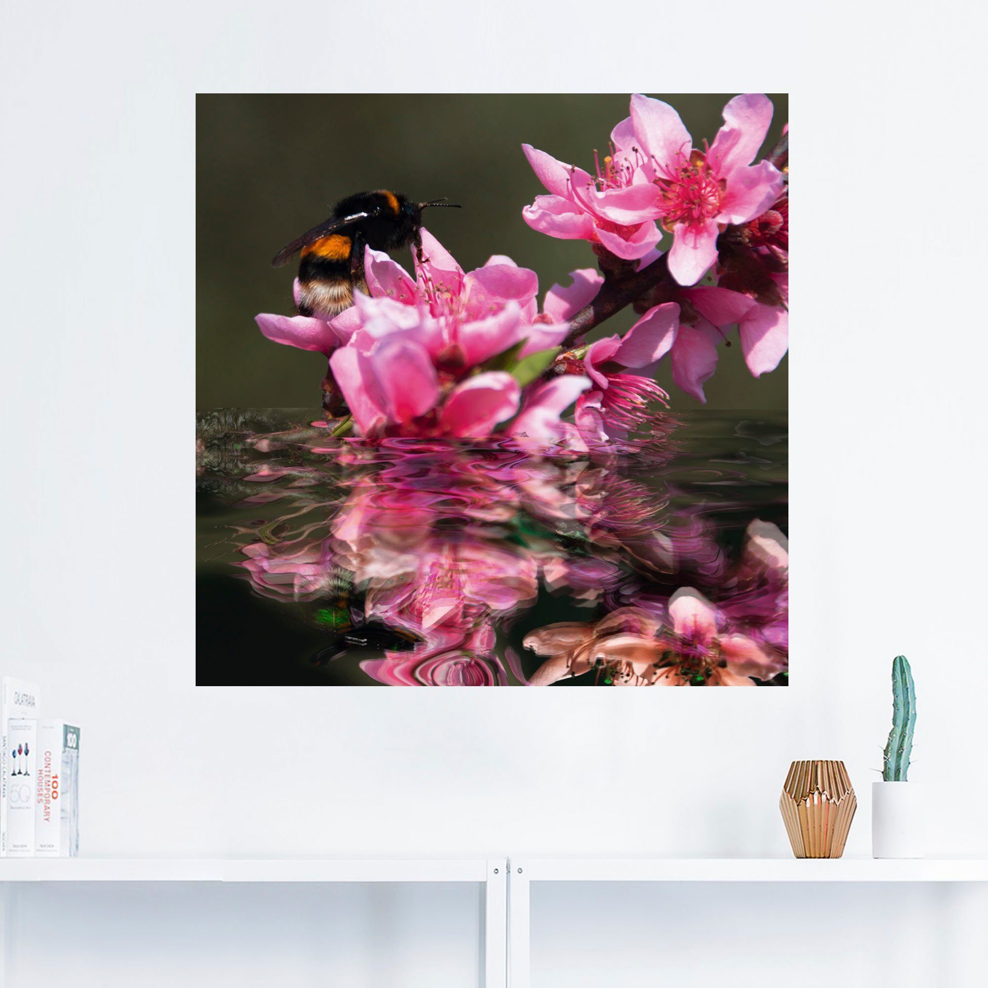 Artland Artprint Perzikbloesem met hommel als artprint van aluminium, artprint op linnen, muursticker of poster in verschillende maten