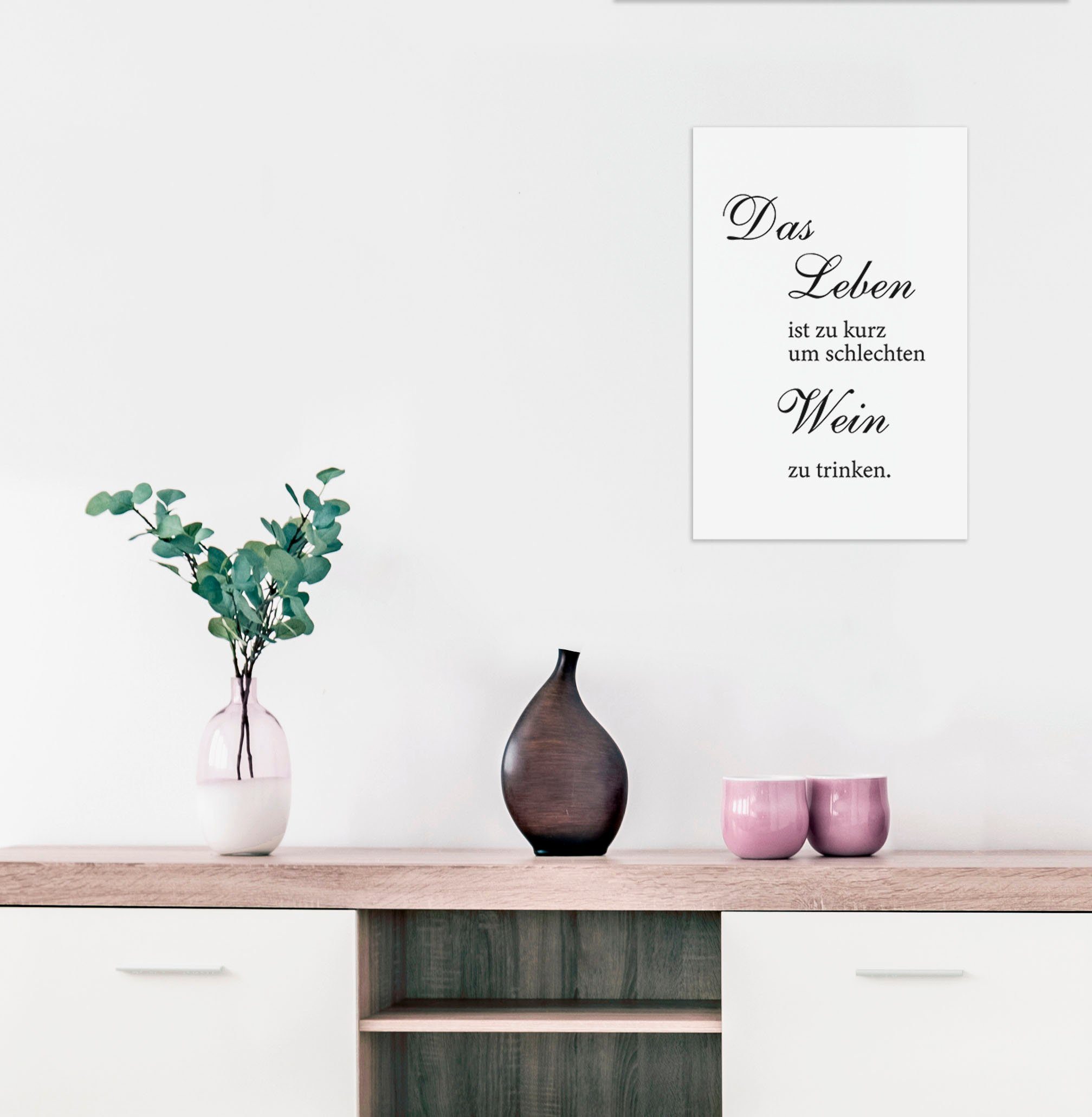 queence Sierobject voor aan de wand Leven en wijn Stalen bord, blikken bord, spreuk, grappig, wanddecoratie, retro, 20x30cm