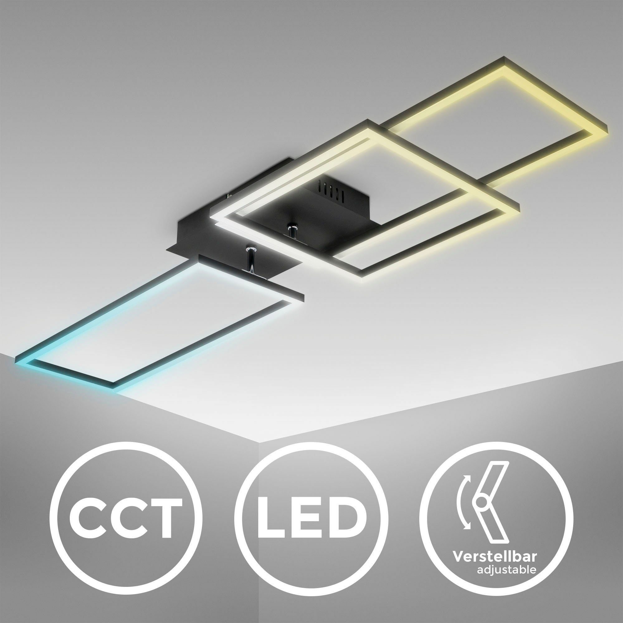 B.K.Licht Led-plafondlamp BK_FR1511 LED frame plafondlamp, kleurtemperatuurregeling, dimbaar (1 stuk)
