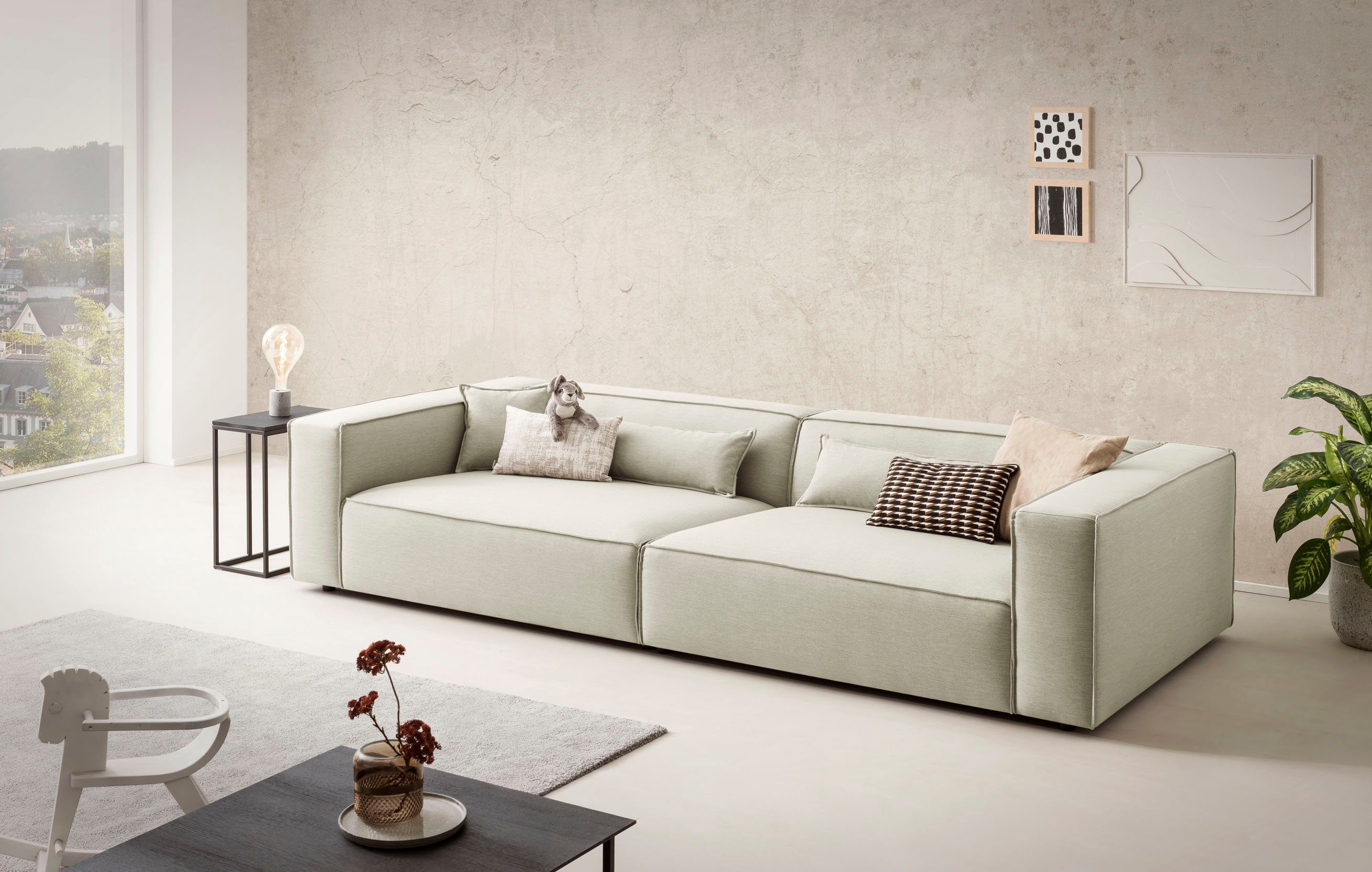 LeGer Home by Lena Gercke 3-zitsbank PIARA, XXL sofa met biesnaad, Big-sofa in cord of linnenlook