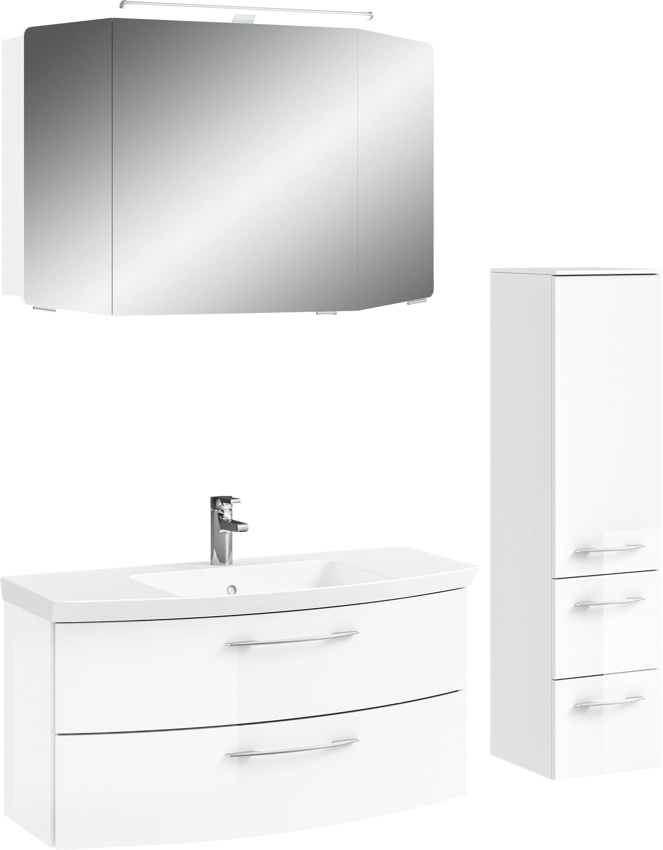 Saphir Badkamerserie Cassca sprint 3-delig mineraalmarmeren wastafel met led-spiegelkast (4-delig) badmeubelsets wit