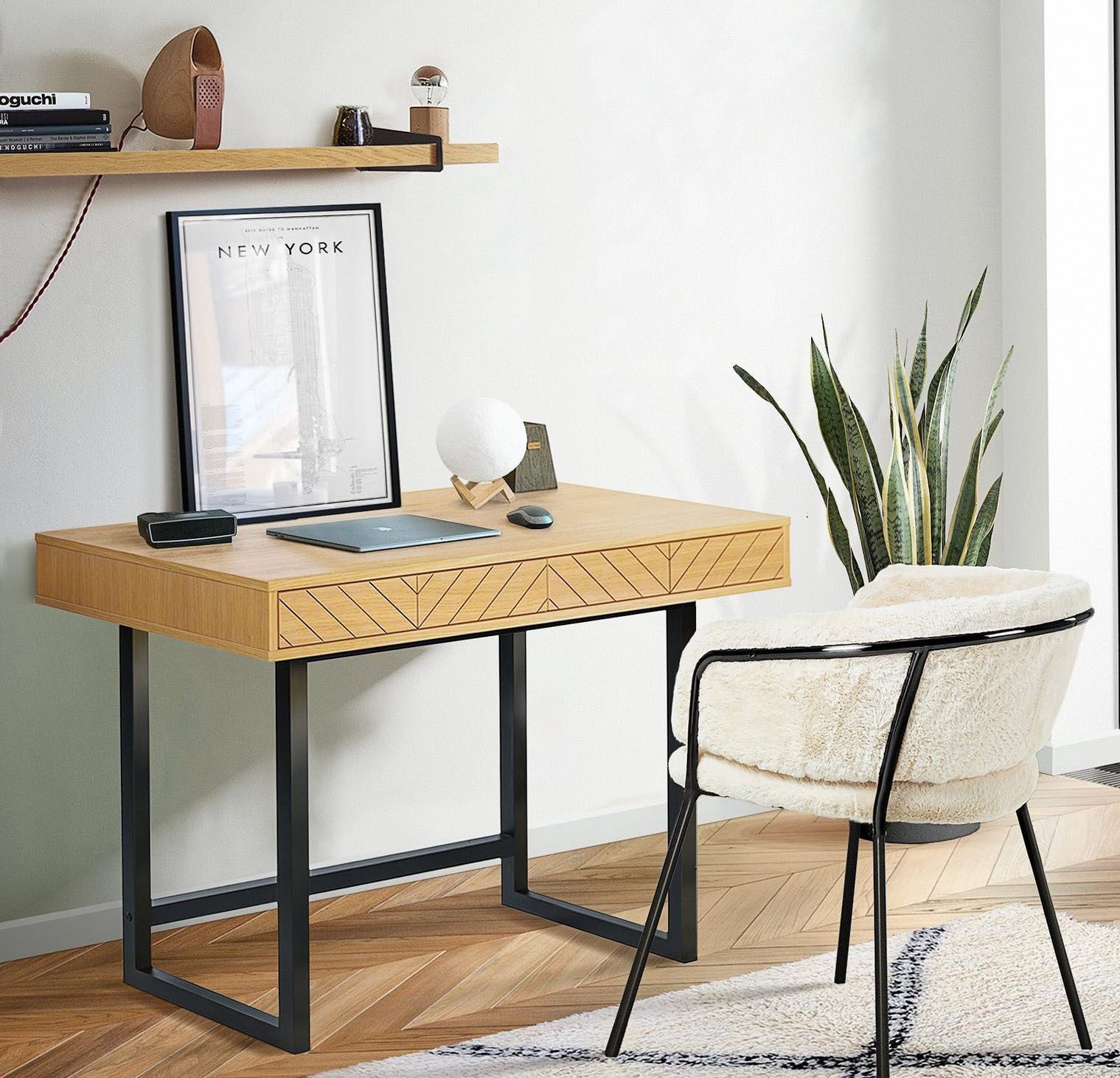 Woodman Bureau Camden scandinavisch design, praktisch uittrekbaar met push-to-openfunctie bureaus beige
