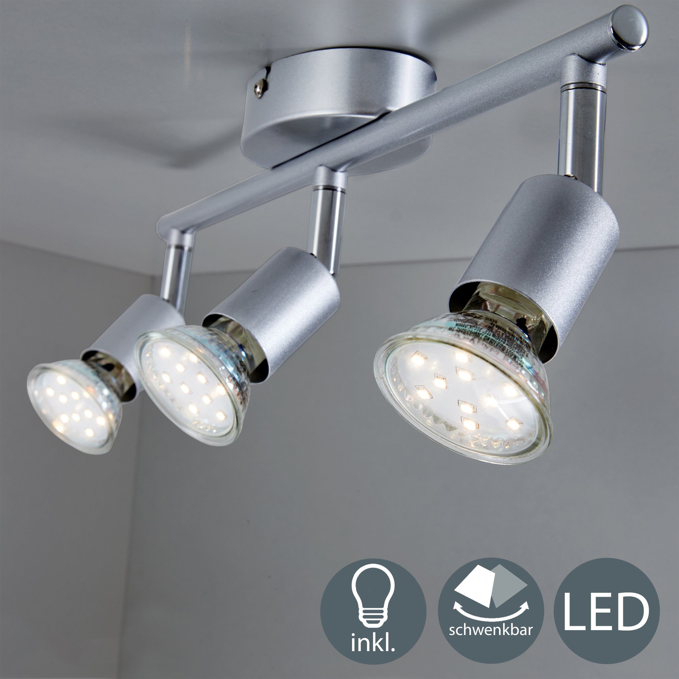 B.K.Licht Ledplafondspots LED plafondlamp, incl. 3 x 3W GU10 250 lumen 3.000K, plafondspot