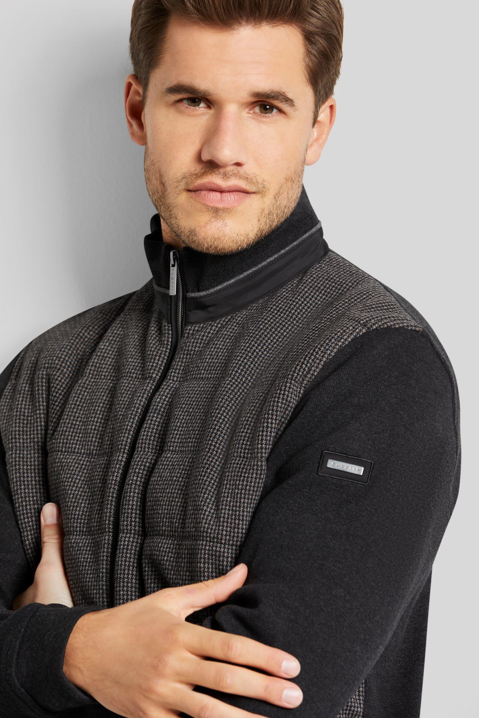 Bugatti Sweatvest in pied-de-poule patroon