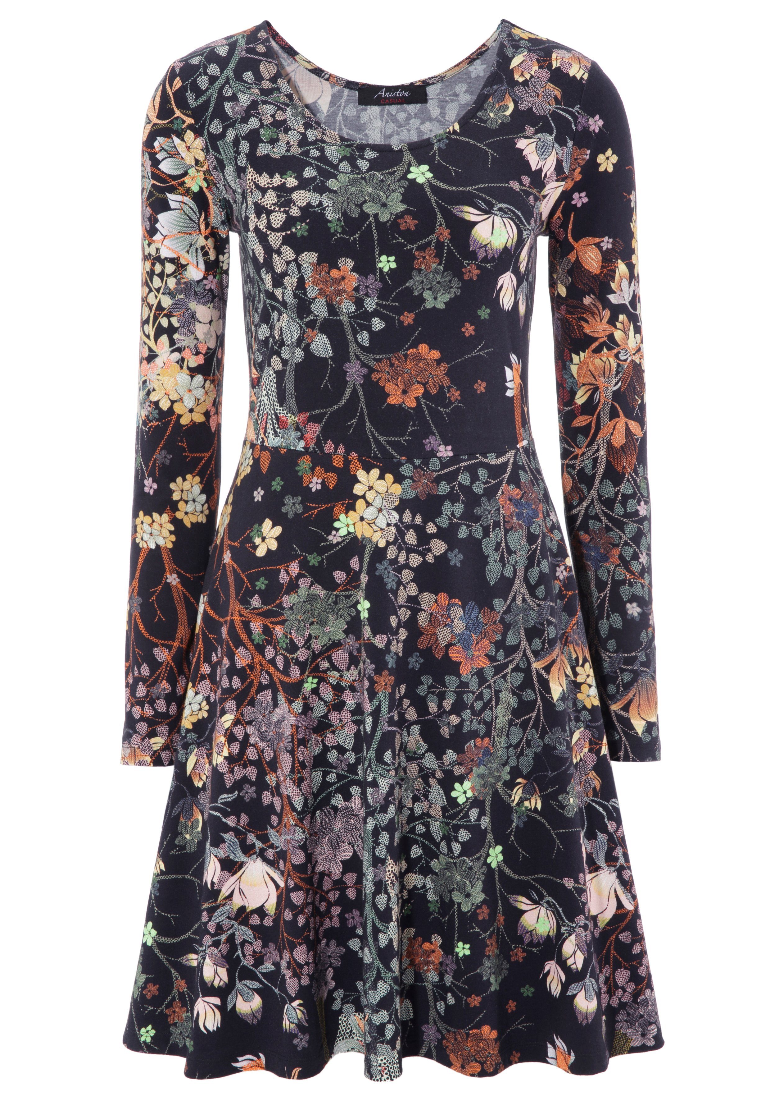 Aniston CASUAL Jerseyjurk met bloemenprint of in uni-zwart