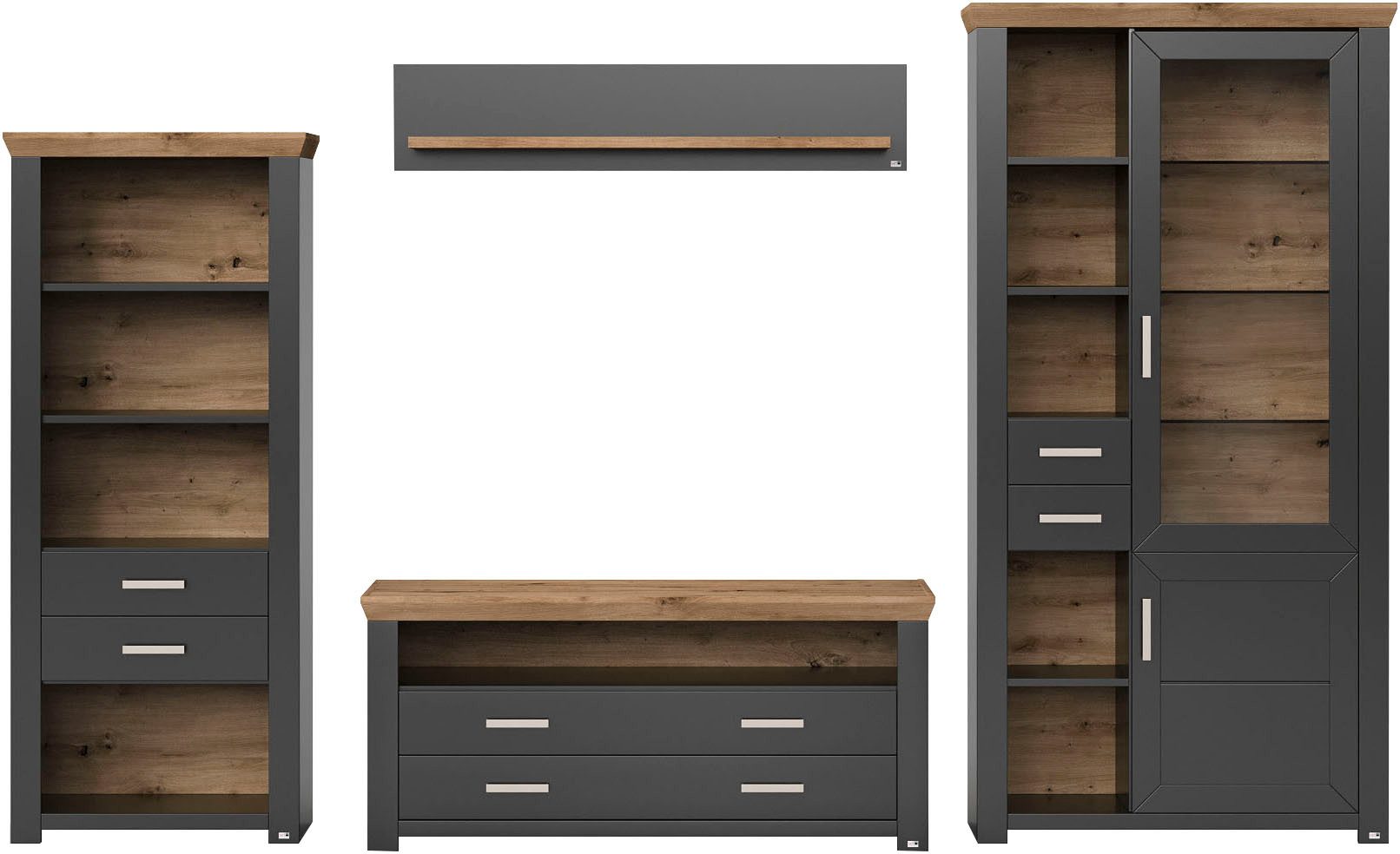 set one by Musterring Wandmeubel York Combinatie met 4 delen, in 3 kleurvarianten, totale breedte 340 cm (4-delig)