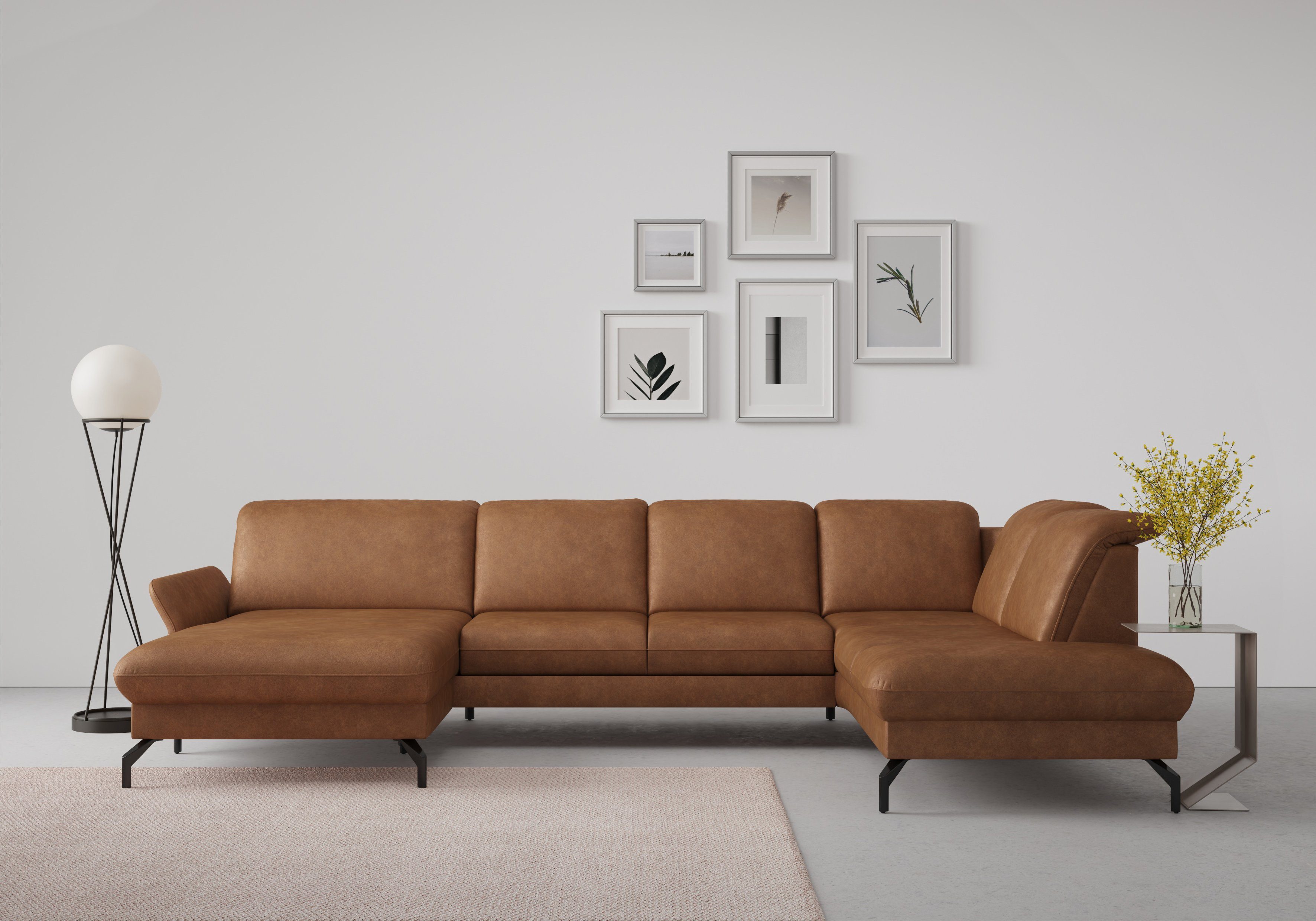 sit&more Zithoek Fashion U-vorm naar keuze met verstelbare hoofdsteun, uittrekzitting, motorisch, metalen poten bruin, zithoeken, Met verstelbaar
