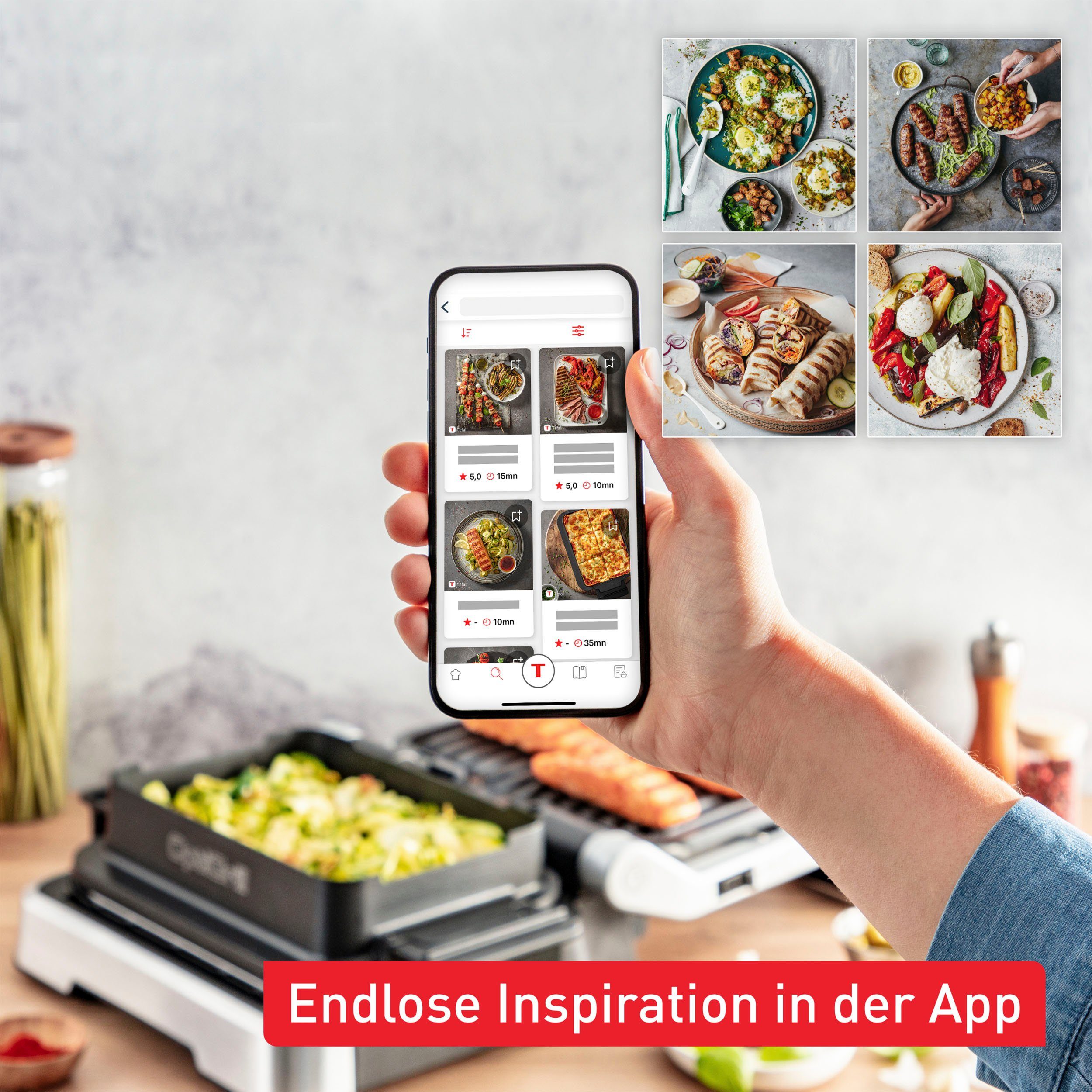 Tefal Contactgrill GC774HP OptiGrill 4in1 incl. bakplaat, opklapbaar. gratis: hamburger pers