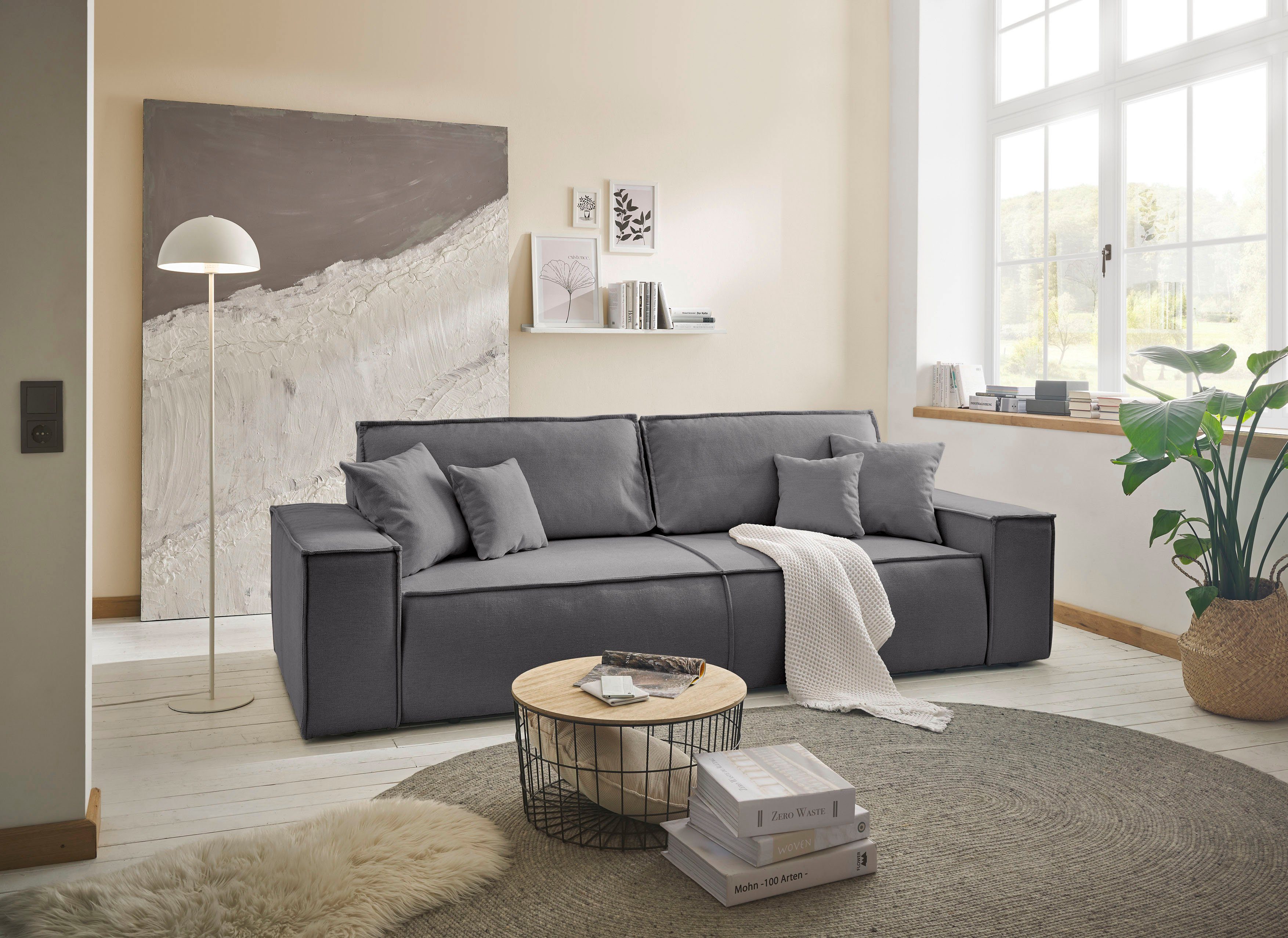 andas 3-zitsbank FINNLEY slaapbank 257 cm, slaapfunctie met bedlade (200/136cm)