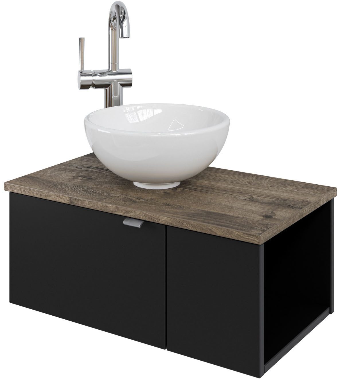 Saphir Wastafelonderkast Serie 6915 wastafel met onderkast voor gastenbadkamer, tweede toilet (3-delig) wastafelmeubels zwart