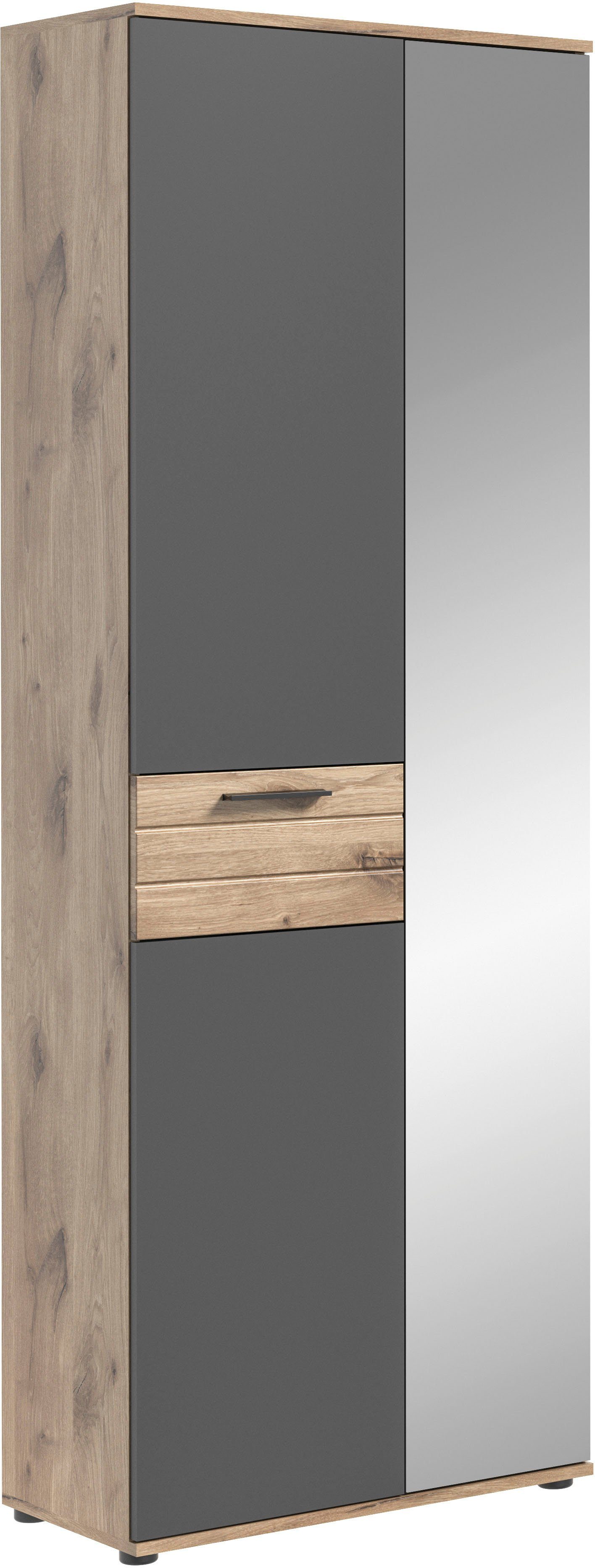 INOSIGN Kledingkast Riga, Hoogte 200 cm, 2 Deuren, 4 Planken, 1 Kledingstang met softclose, uittrekbare kledingstang, universeel inzetbare kast