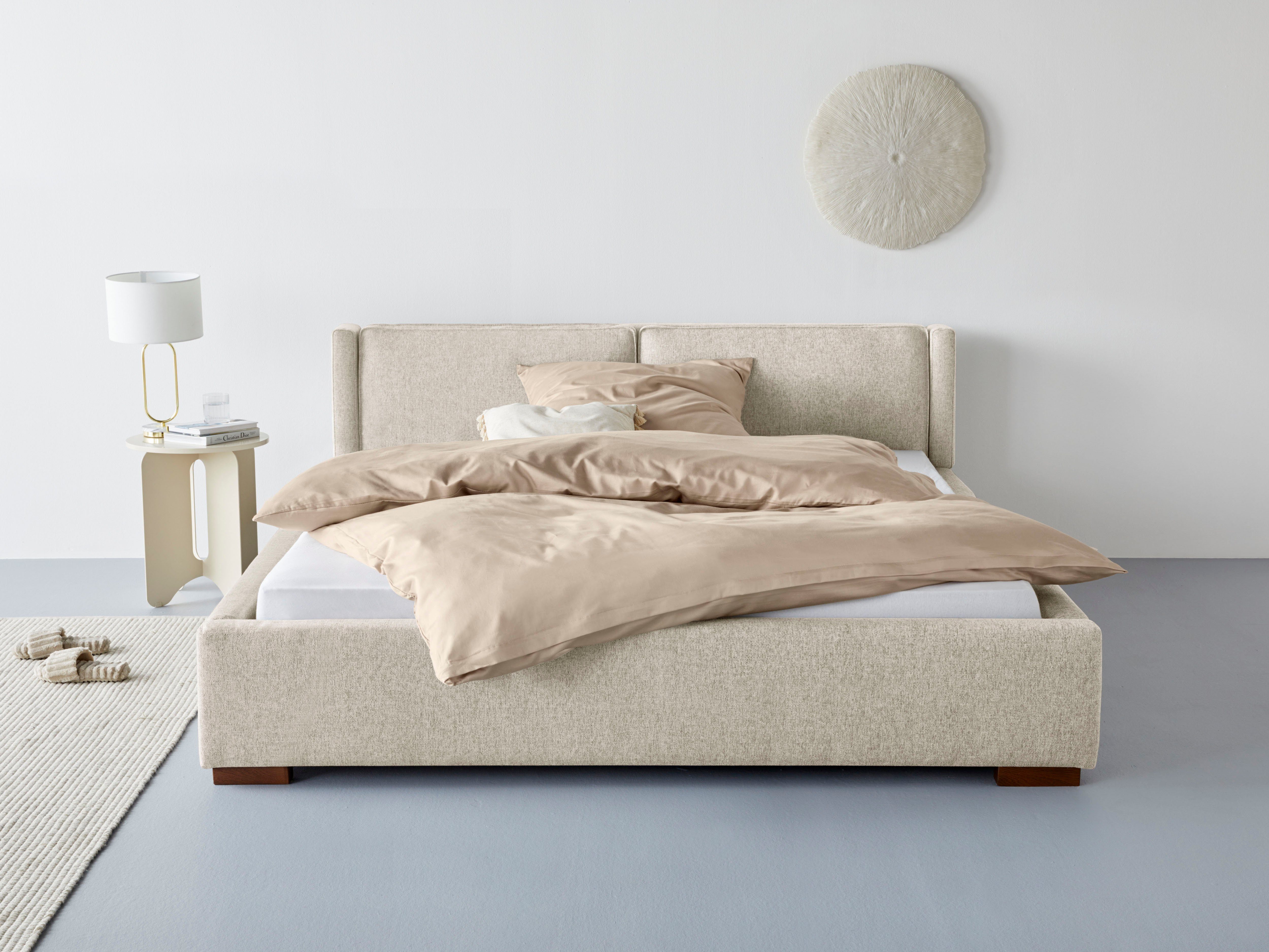Home affaire Gestoffeerd bed Annera, kussenvulling met veren Inclusief lattenbodem, ligoppervlak 140 of 180 cm kiesbaar bedden bruin