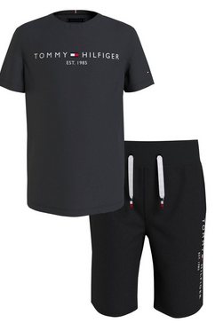 tommy hilfiger t-shirt  bermuda met geweldige logo-print (set, 2-delig) zwart