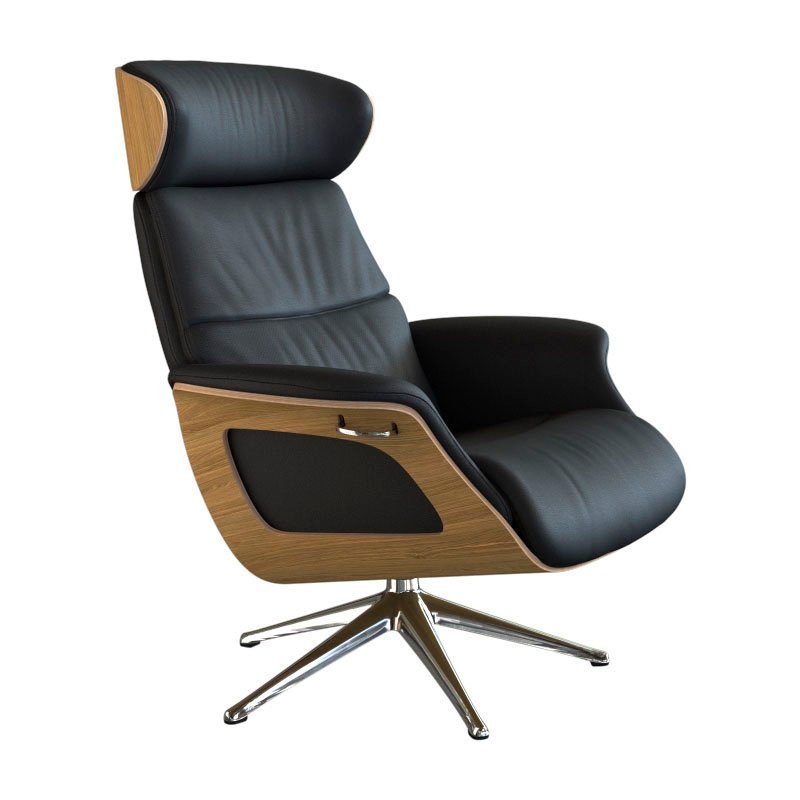 FLEXLUX Relaxfauteuil Clement relaxstoel, gestoffeerde stoel, ligstoel, TV-stoel, Rug- & hoofdverstelling, draaibaar, armleuning eiken, voet aluminium