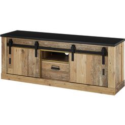 premium collection by home affaire tv-meubel sherwood in modern houtdecor, met schuurdeurbeslag en apothekershandvat van metaal, breedte 161 cm bruin