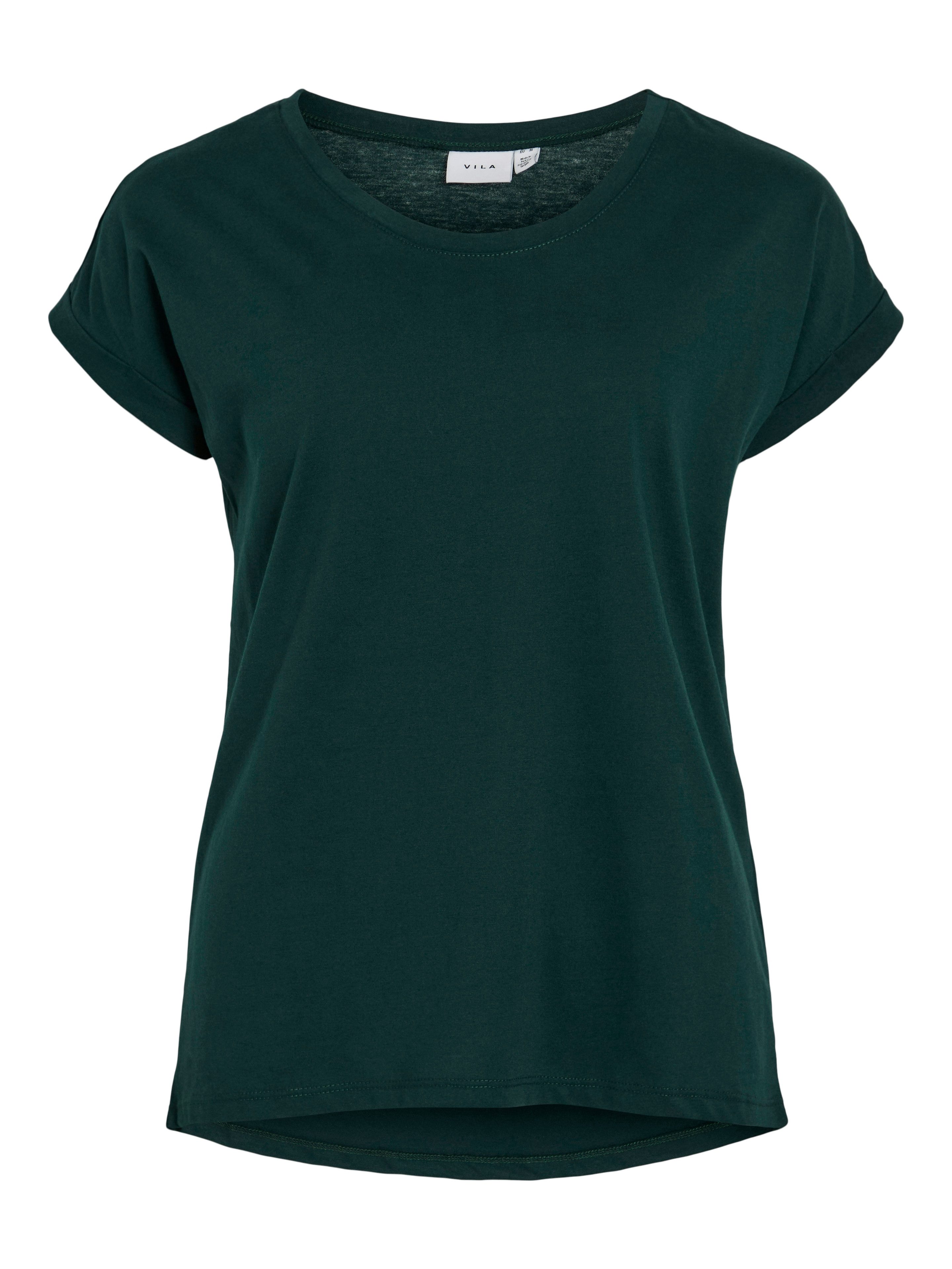 Vila Shirt met ronde hals VIDREAMERS NEW PURE T-SHIRT/SU-NOOS Basic dames T-shirt met ronde hals en omgeslagen mouwen