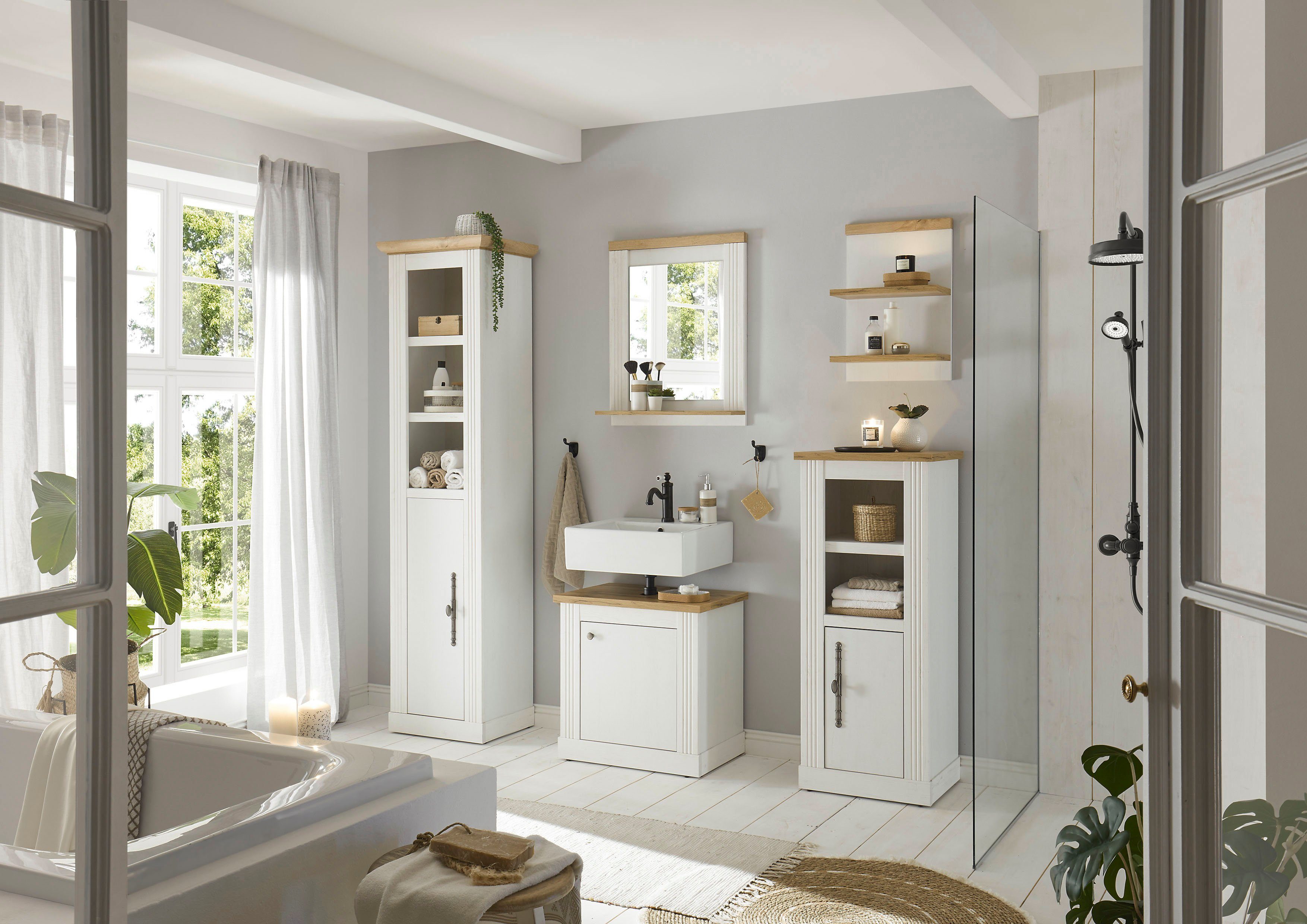 Home affaire Badkamerserie WESTMINSTER, Bad im Landhausstil, 5-teiliges Badezimmer in romantische rustieke stijl, exclusief by otto (5-delig)