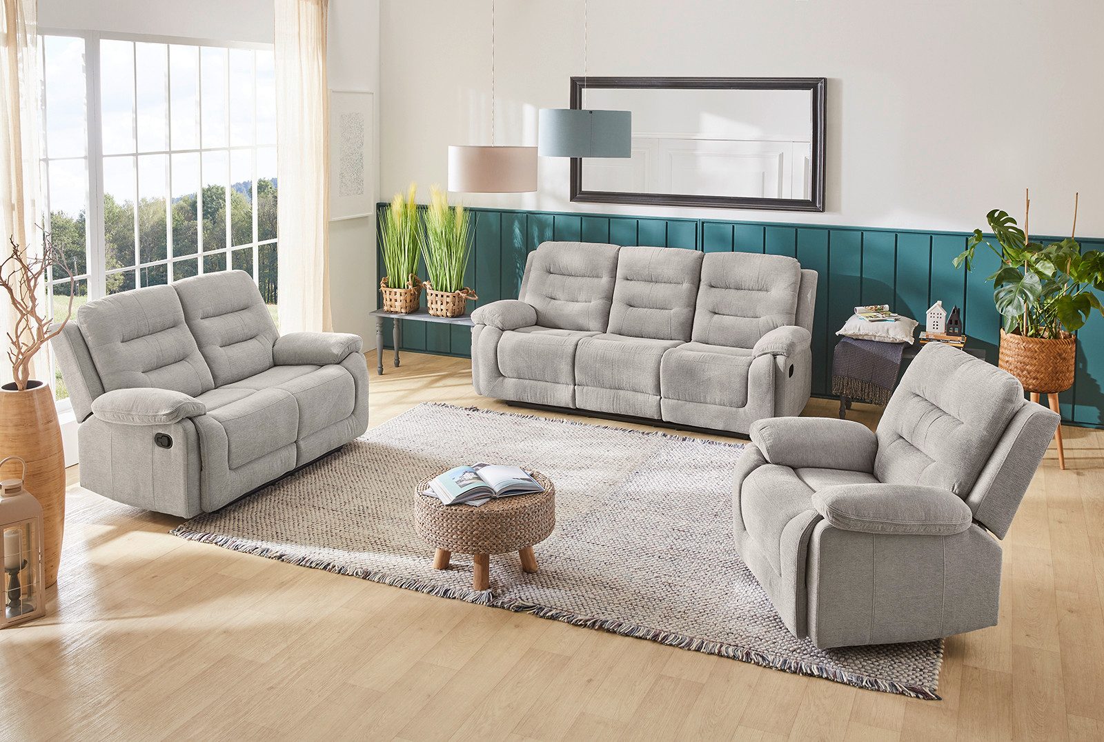 Jockenhöfer Gruppe 2-zitsbank Sylt Met ligfunctie door halfautomatische relaxfunctie, verend systeem-bekleding