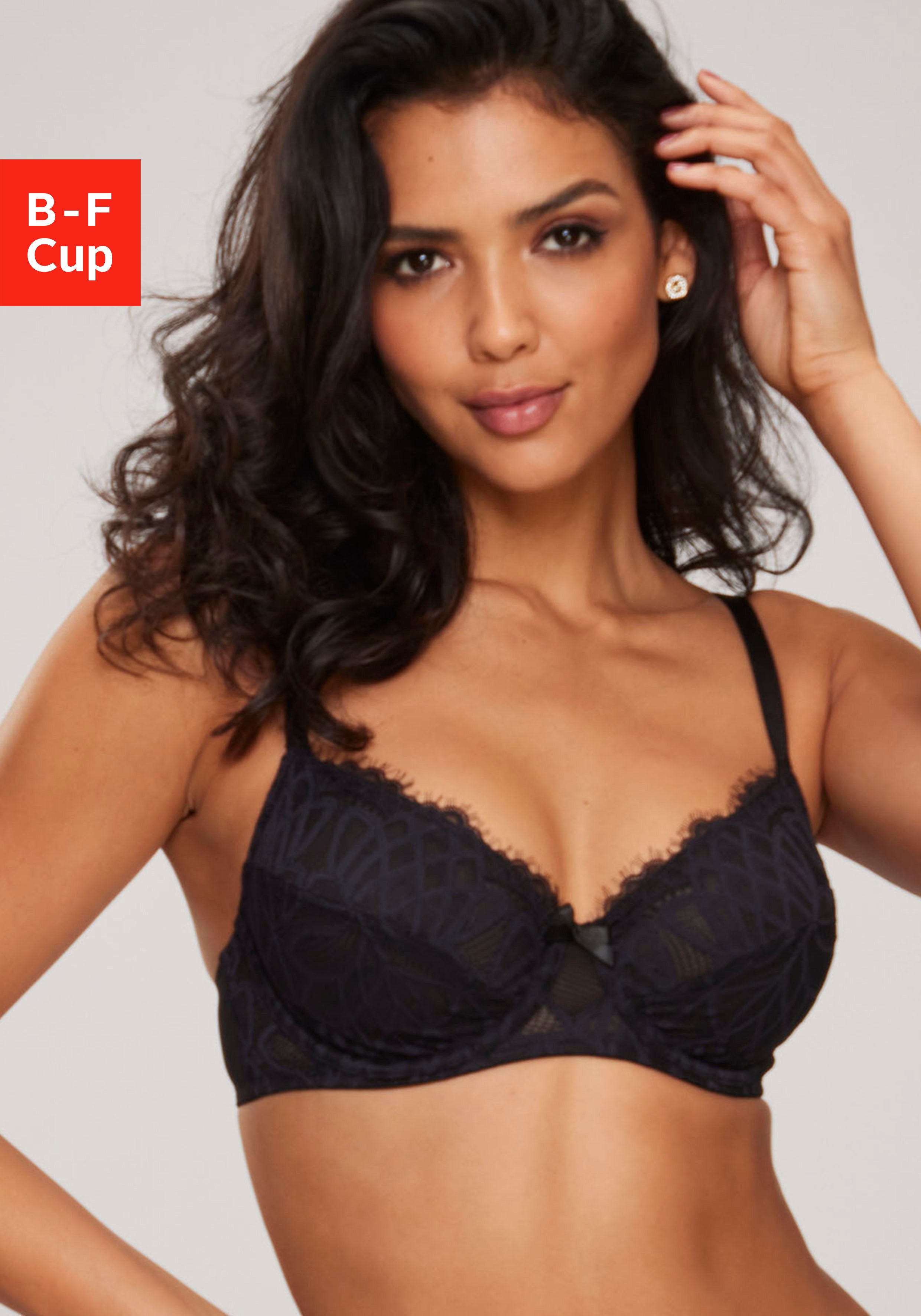 Lascana Beugel-bh Cara met vrouwelijk kant, deels gemaakt van gerecycled materiaal, lingerie dames beugel bh's maat D D zwart