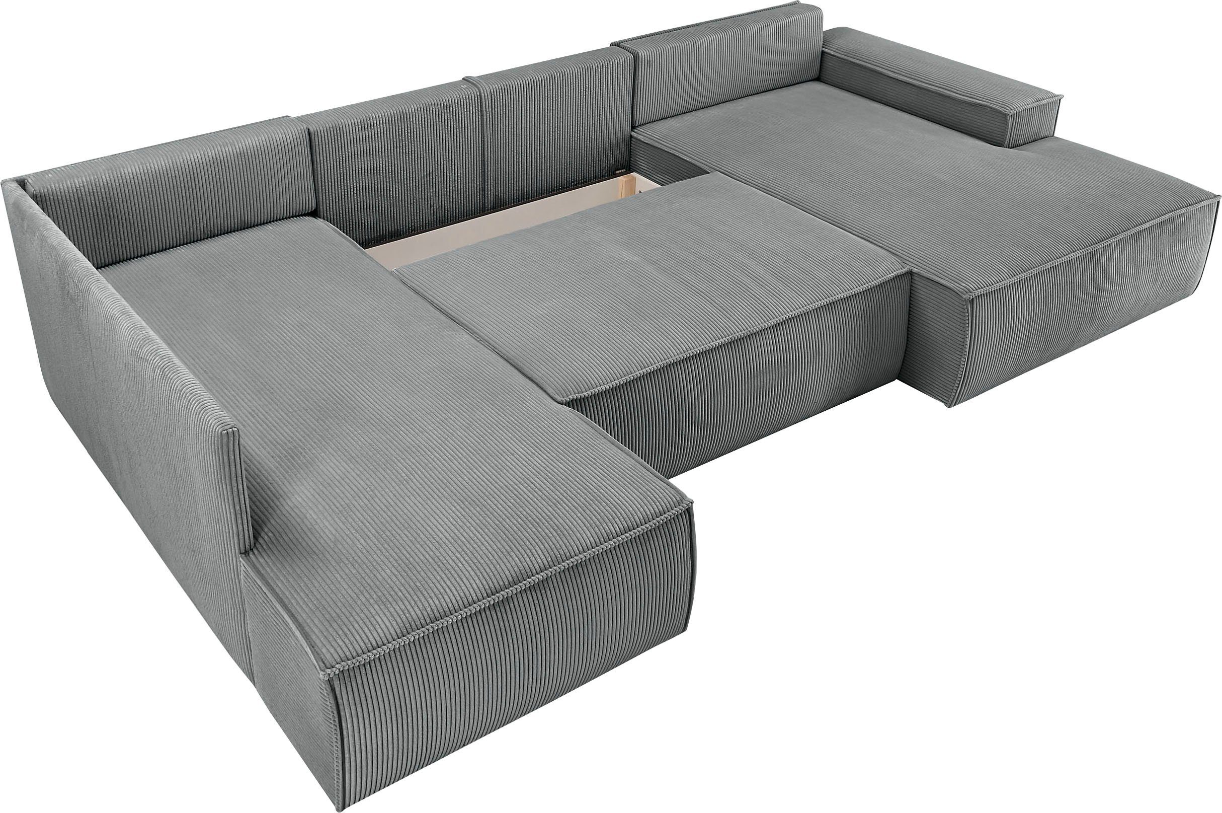Home affaire Zithoek SHERWOOD 329 cm, U-vorm, slaapbank, Slaapfunctie met bedkist (194x139 cm), cord, vintage, fluweel