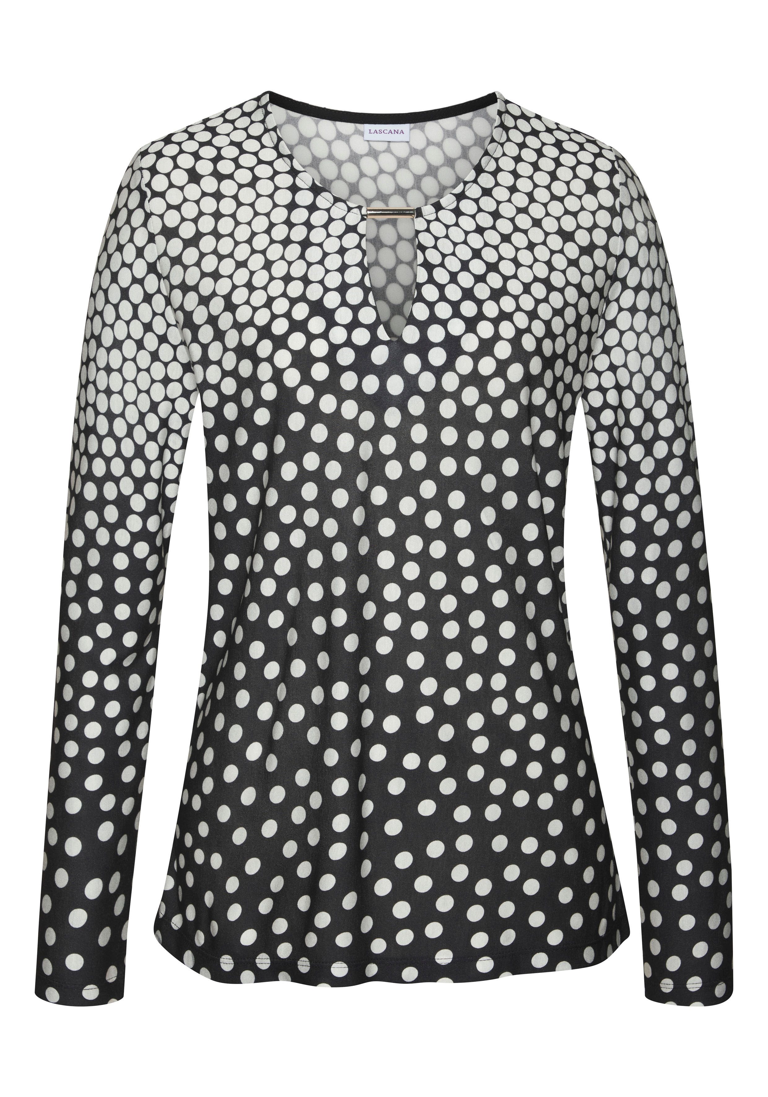 Lascana Shirt met lange mouwen met kleine uitsnijding, jersey-shirt, stippen-print