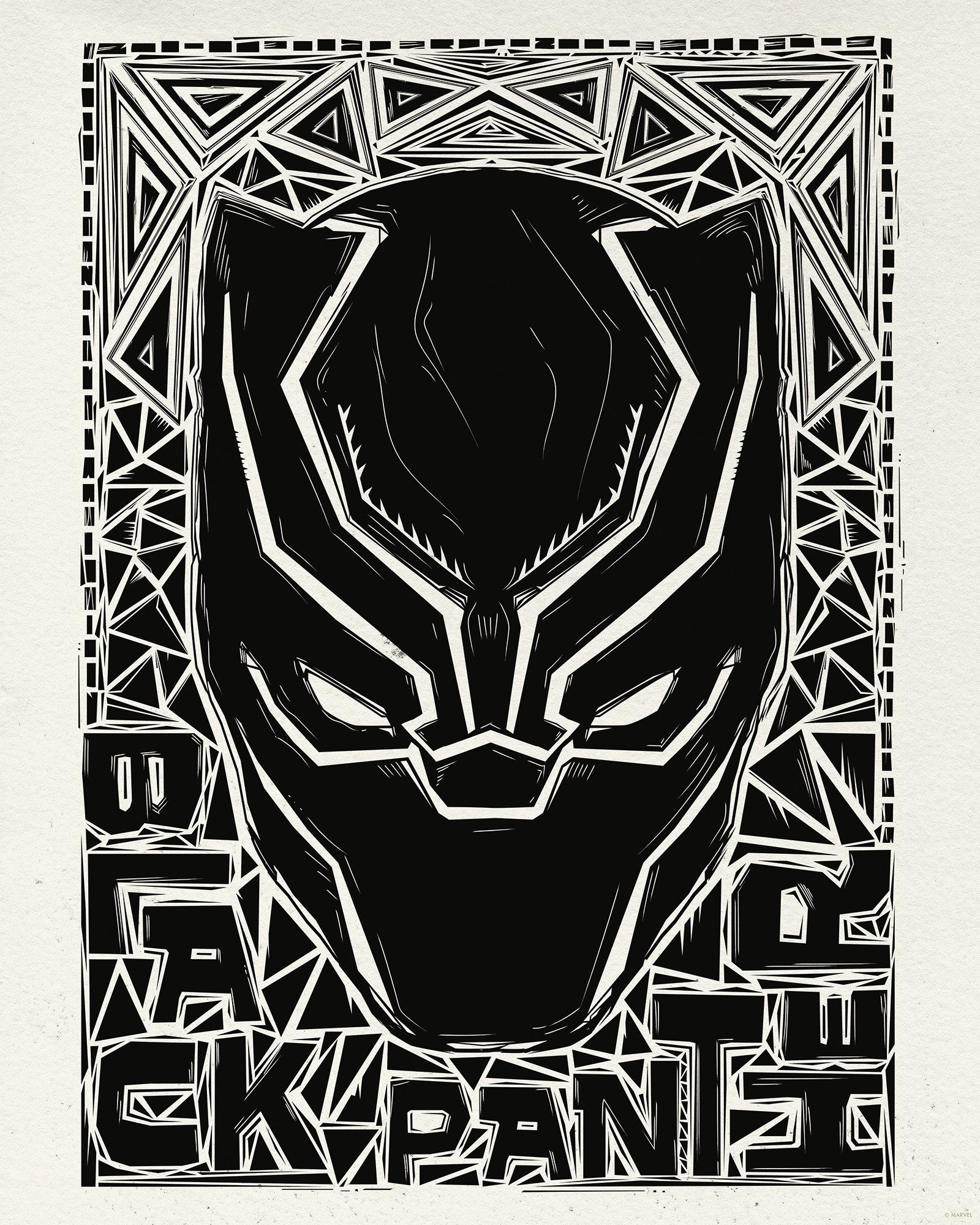 Komar Artprint Marvel Black Panther Lino-Cut Helmet 40 x 60 cm (breedte x hoogte) - kinderkamer, decoratie (1 stuk)