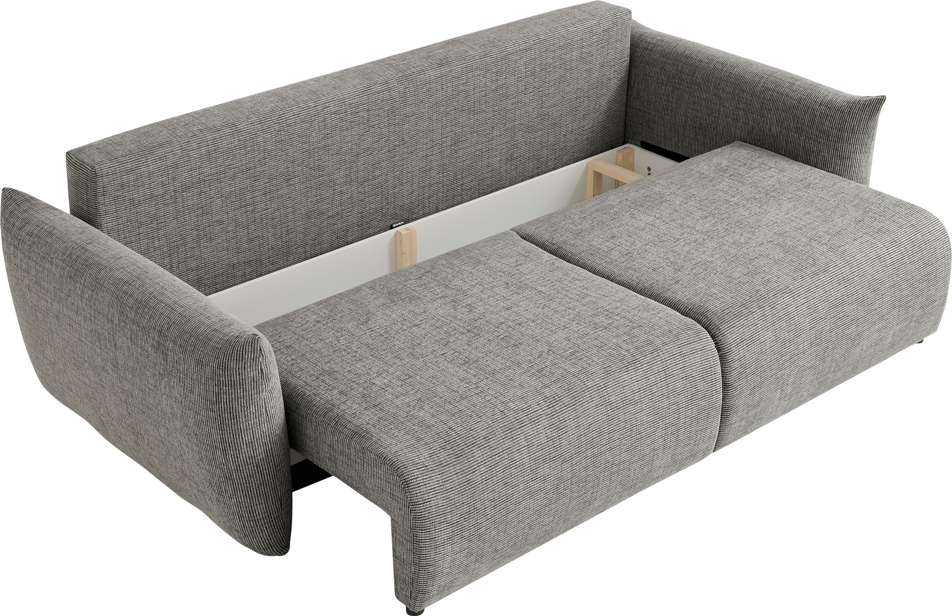 INOSIGN 3-zitsbank MAVAS slaapbank met bedlade ca. 240/108 cm (ligoppervlak 212/145 cm), ribfluweel, chenille, structuur