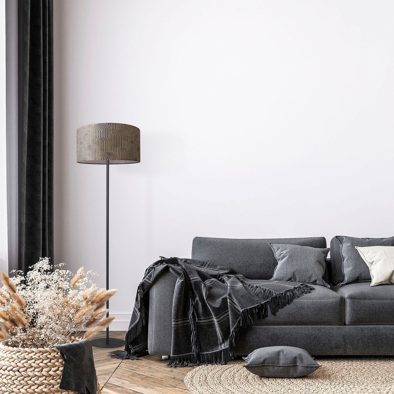 Paco Home Staande lamp Luca Pillar Met stoffen kap vloerlamp woonkamer leeslamp modern vintage E27
