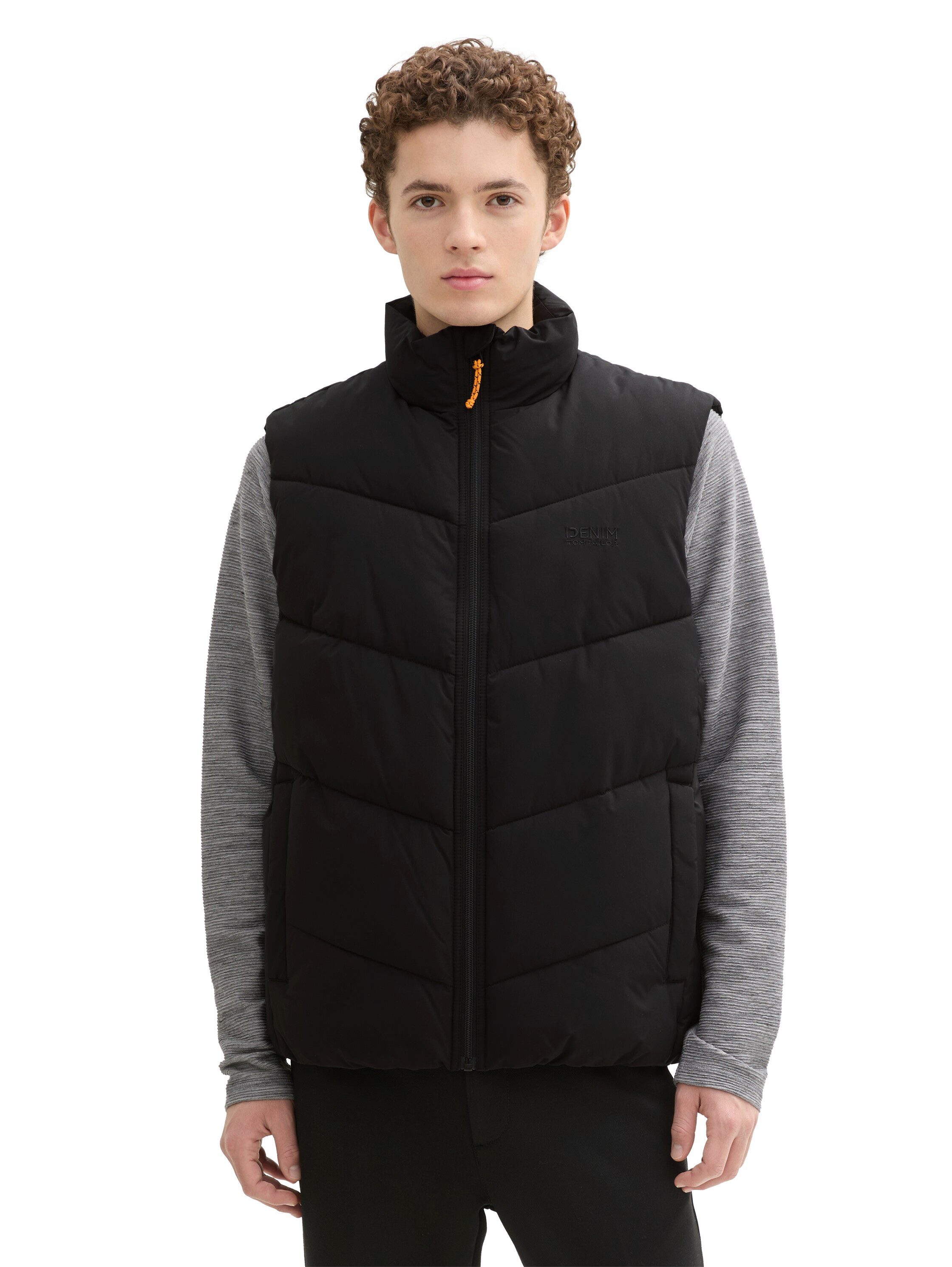 Tom Tailor Denim Bodywarmer met opstaande kraag en logo borduurwerk heren bodywarmers maat S zwart