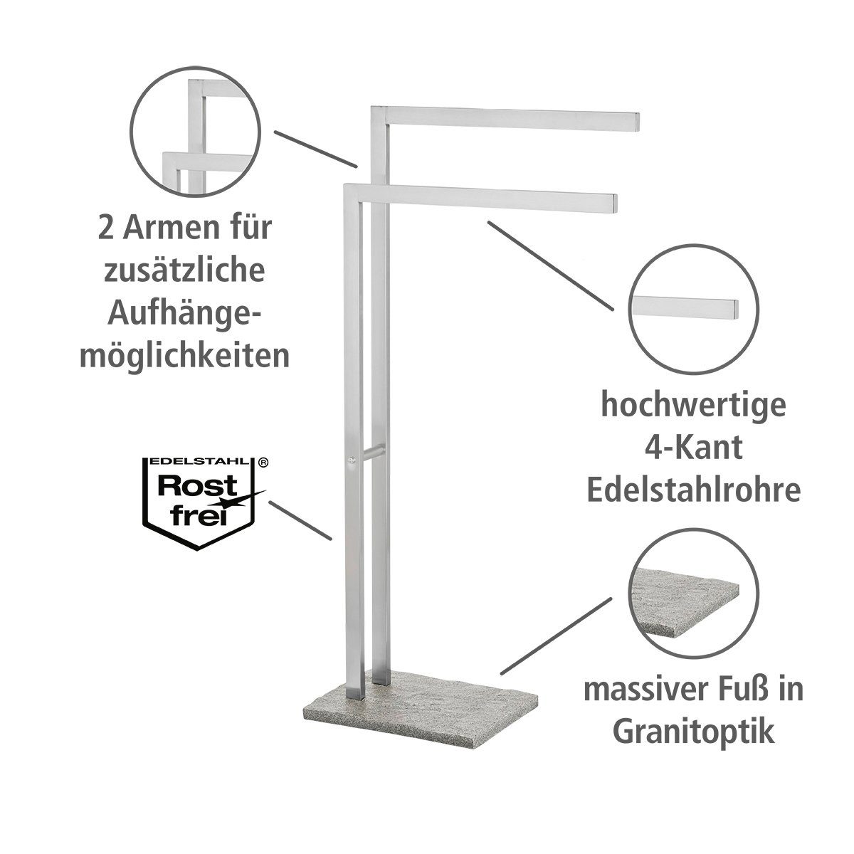 WENKO Handdoekenrek Graniet Staande kapstok, edelstaal roestvrij
