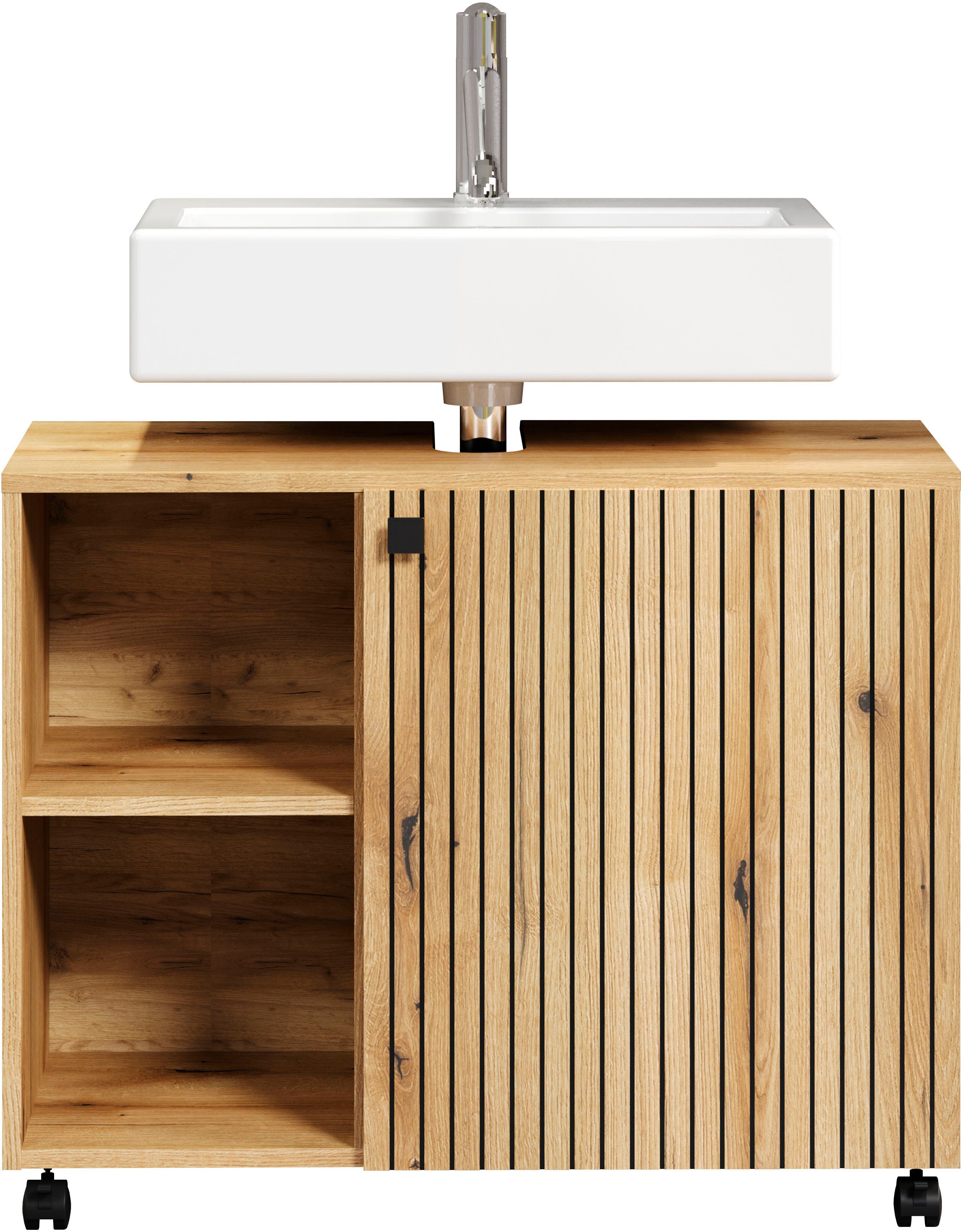 welltime Wastafelonderkast Amrum BxHxD 80 x 64 x 42 cm wastafelonderkast eiken rillen-look (1 stuk)
