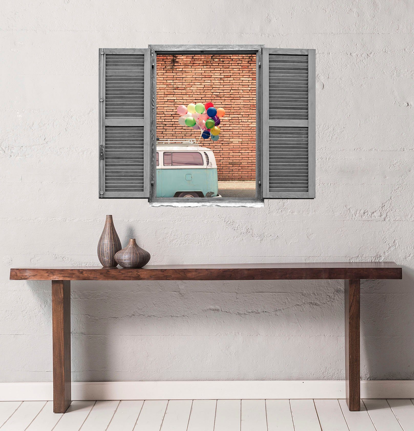 queence Wandfolie Hauswand Muursticker, muurdecoratie, zelfklevend, 3D, raam (1 stuk)