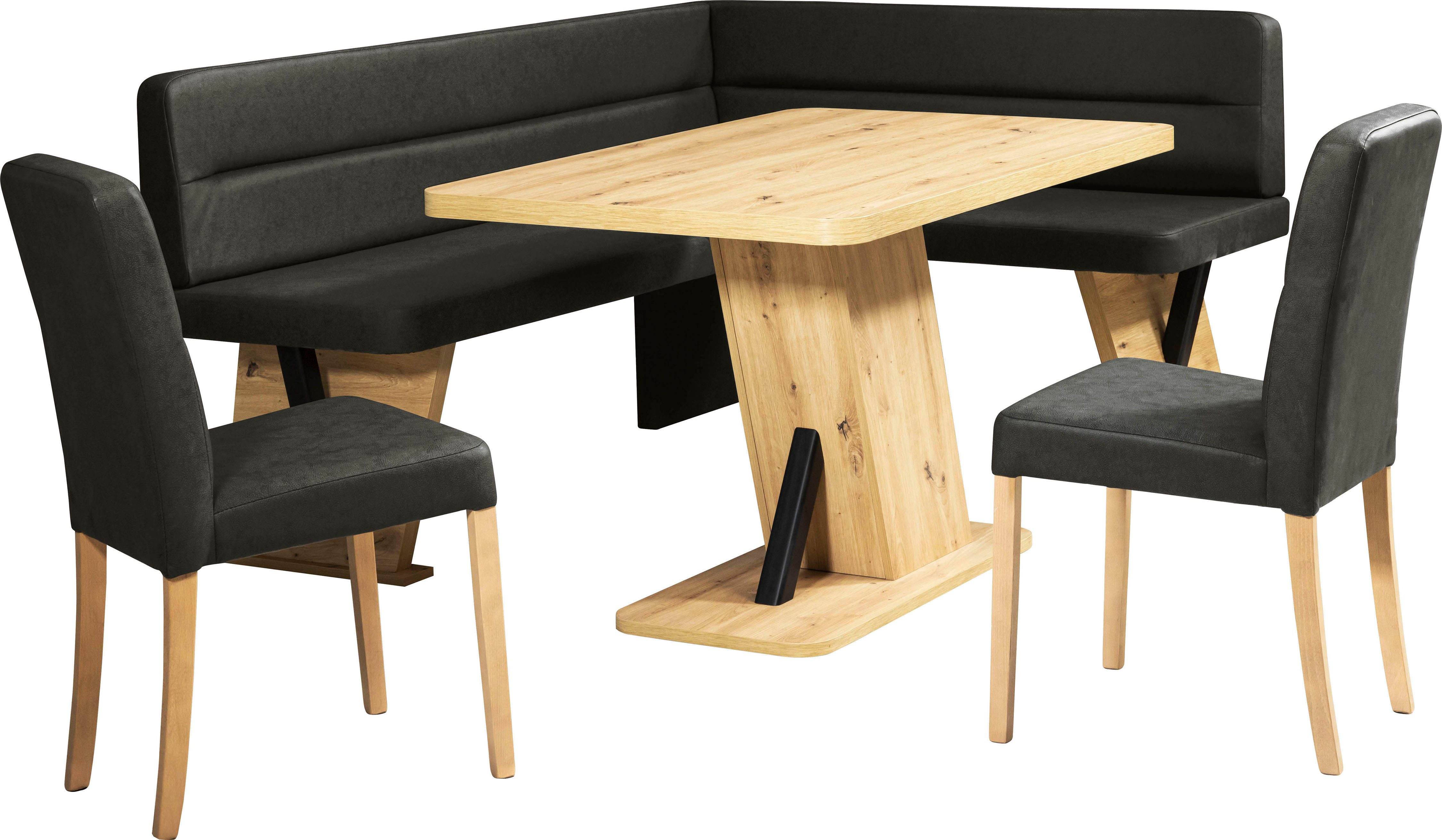 Home affaire Eethoek Laros zitgroep, hoekbank, stoelen, tafel perfect voor keuken, eetkamer, woonkamer, bestseller (set, 4-delig) eethoeken zwart