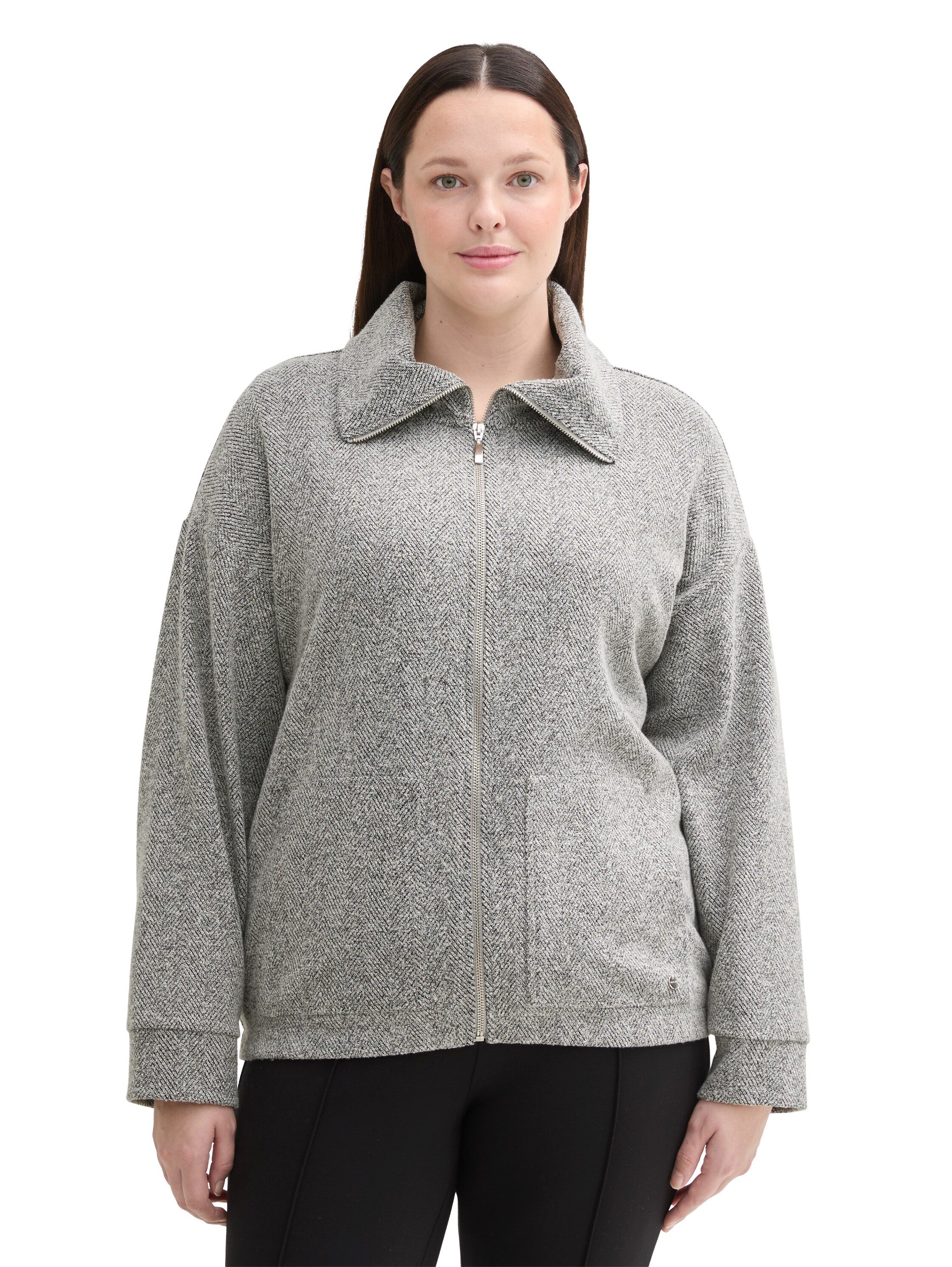TOM TAILOR MY TRUE ME Sweatvest met visgraatpatroon dames sweatvesten maat 52 grijs