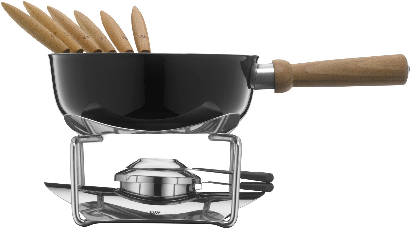 Silit Fonduepan Ø 23 cm, 2,7 l - praktisch fondue-set, ideaal voor kaas, bouillon of vet (set, 9-delig)