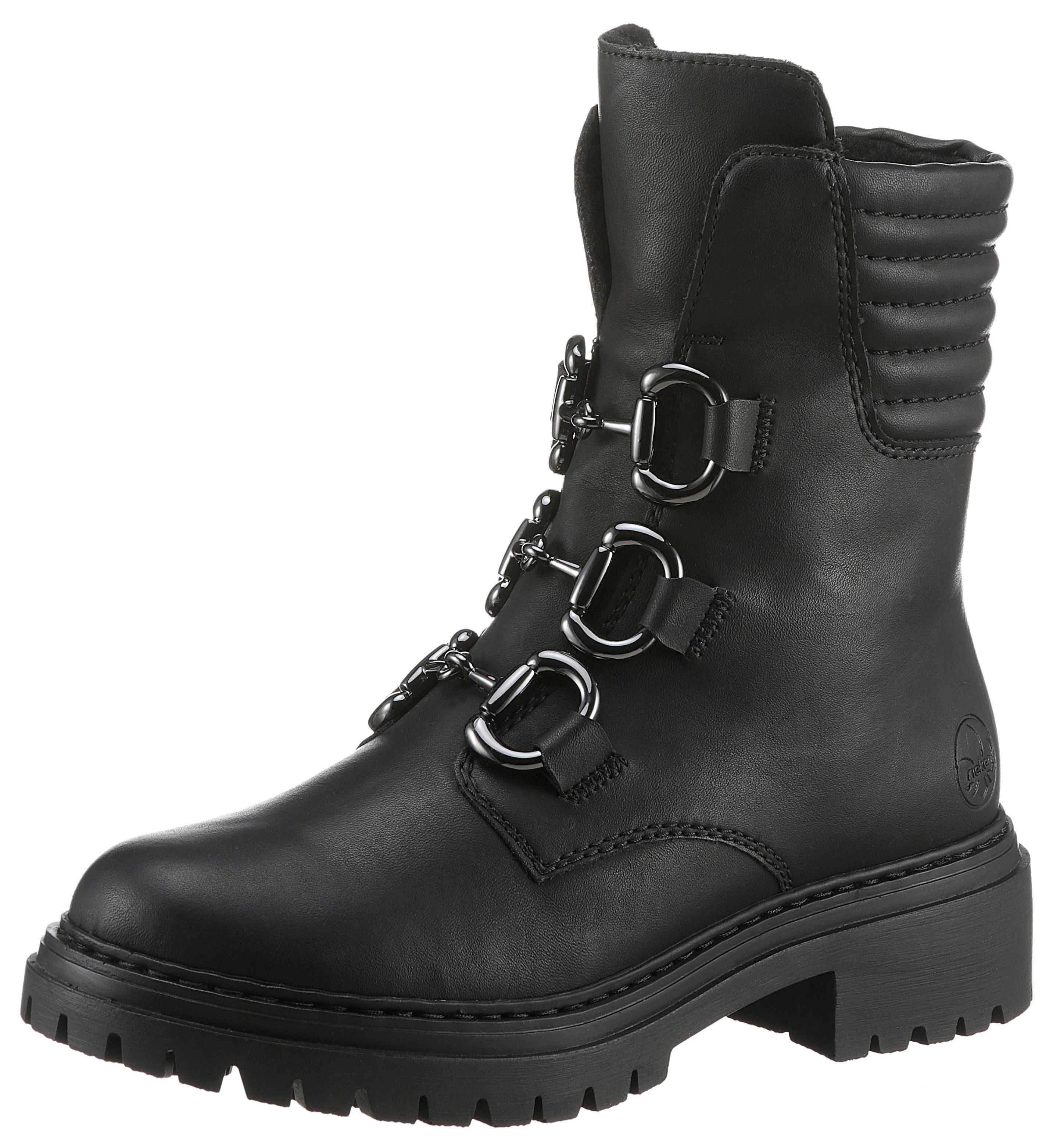 Rieker Winterlaarsjes winterlaarzen, bikerboots, hakken, met gewatteerde schaprand dames winterlaarsjes maat 41 EU zwart