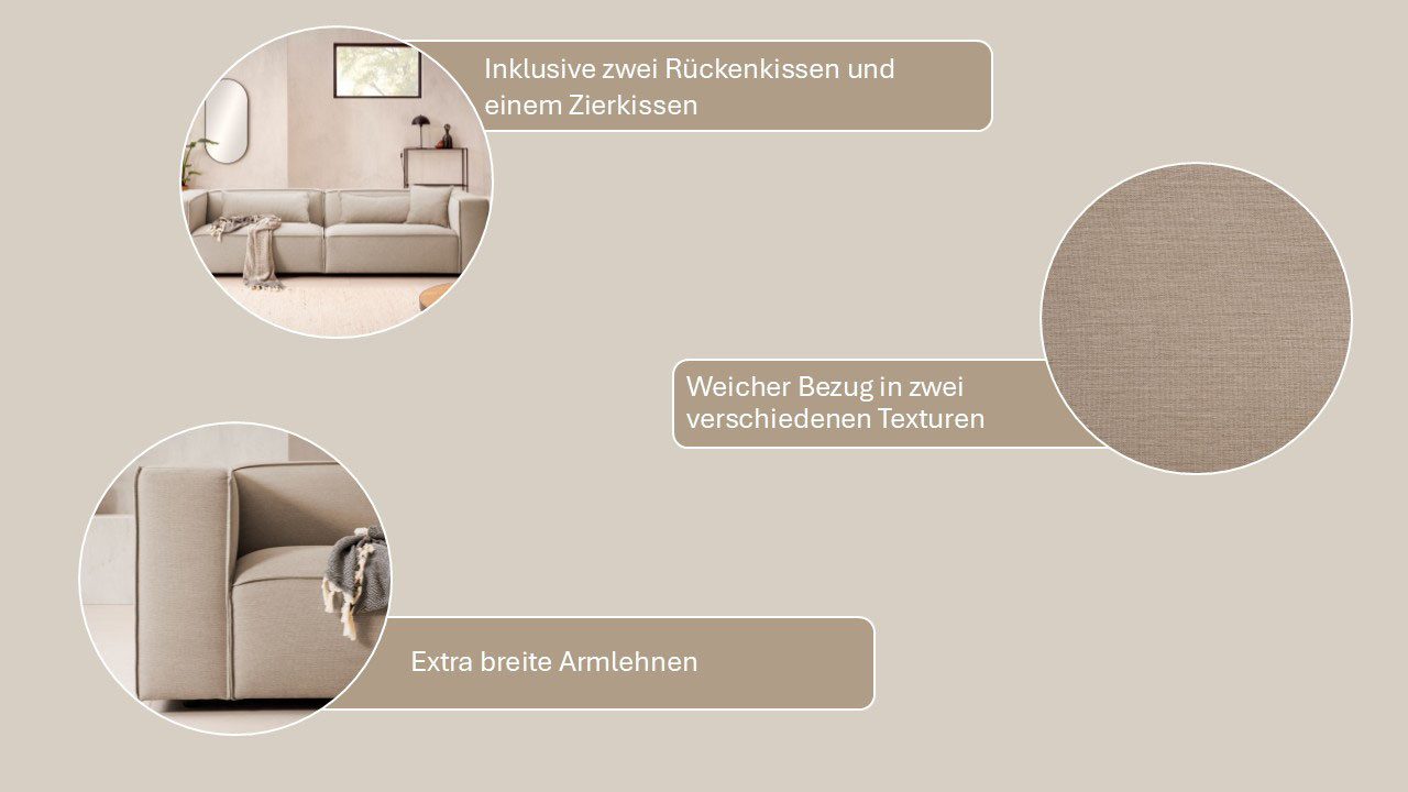 LeGer Home by Lena Gercke 3-zitsbank PIARA, bank met biesnaad, sofa in cord of linnenlook