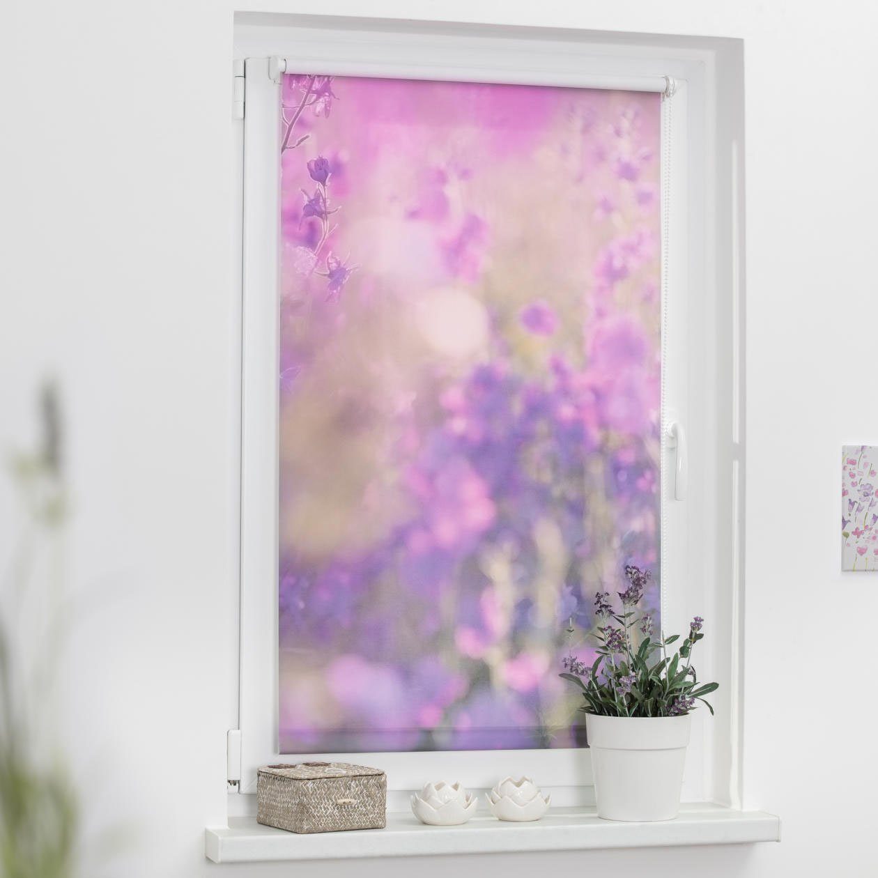 LICHTBLICK Rolgordijn met zijbediening Rolgordijn Klemmfix, zonder boren, verduistering, bloemenweide (1 stuk)