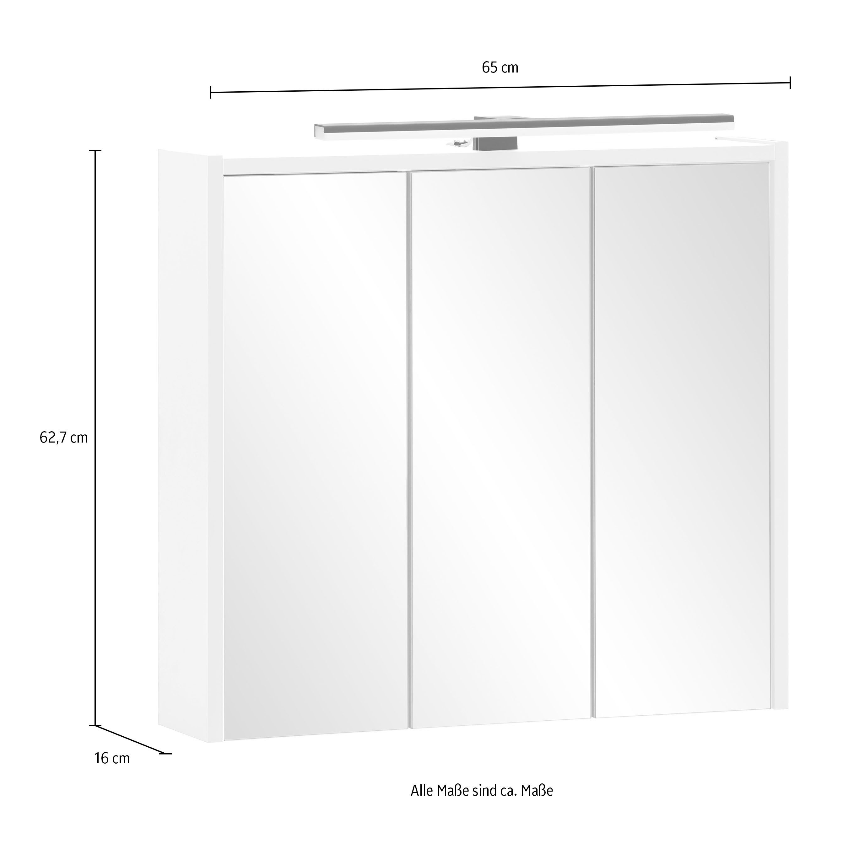 Schildmeyer Spiegelkast Katta, breedte 65 cm, 3-deurs Met LED-verlichting en stopcontactdoos