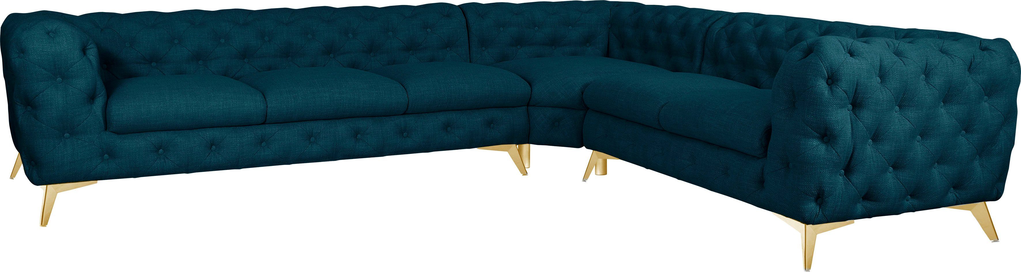 Leonique Chesterfield-bank Glynis L-vorm luxueuze capitonnage, moderne chesterfield look, kleur van de poten ter keuze